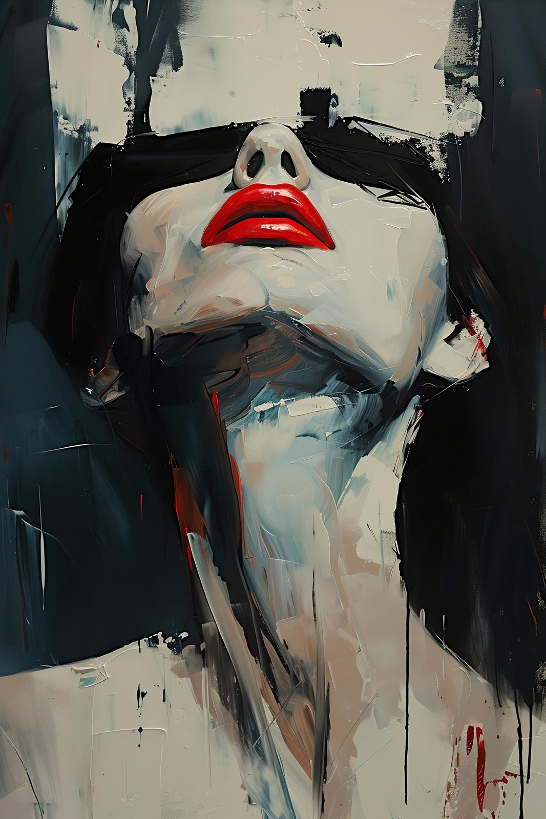 Bold Red Lips Abstract Face Wall Art