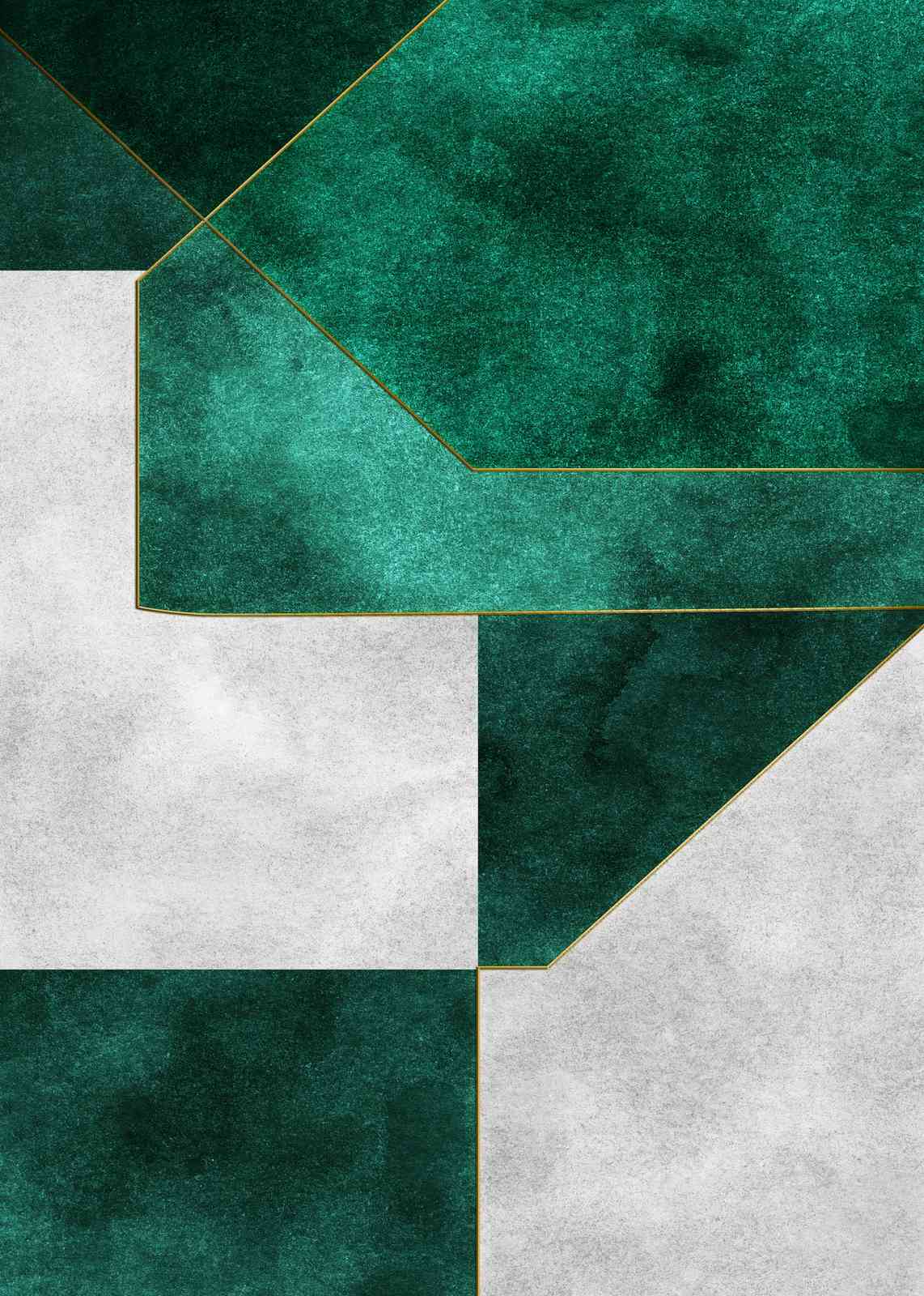 Emerald Geo Abstract Gold Trim Wall Art