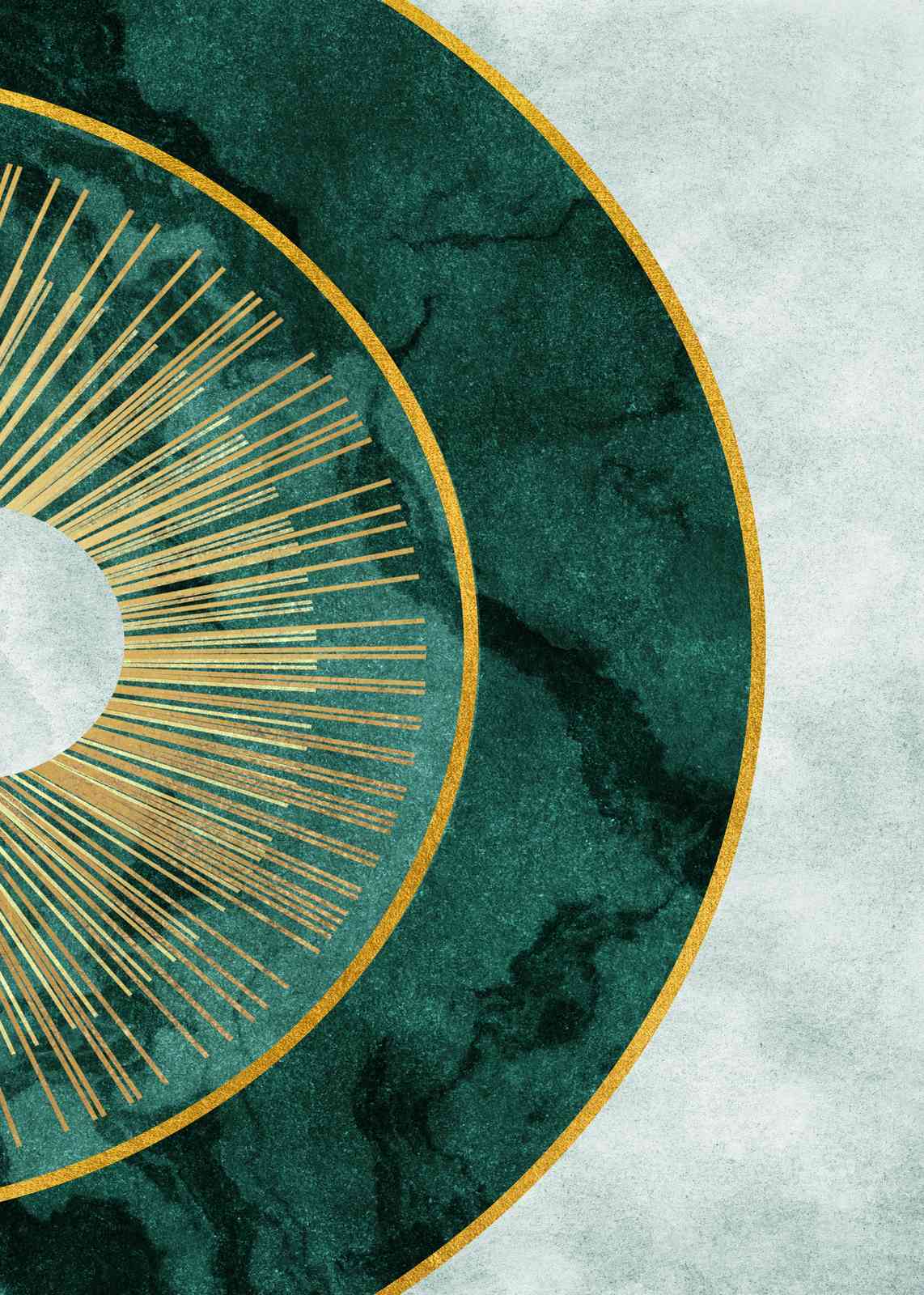 Emerald Sunburst Geometric Gold Wall Art