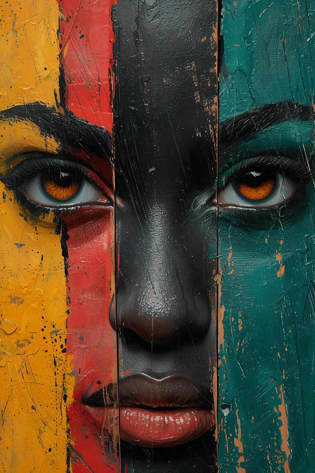 Bold Abstract Face Yellow Red Black Green Wall Art