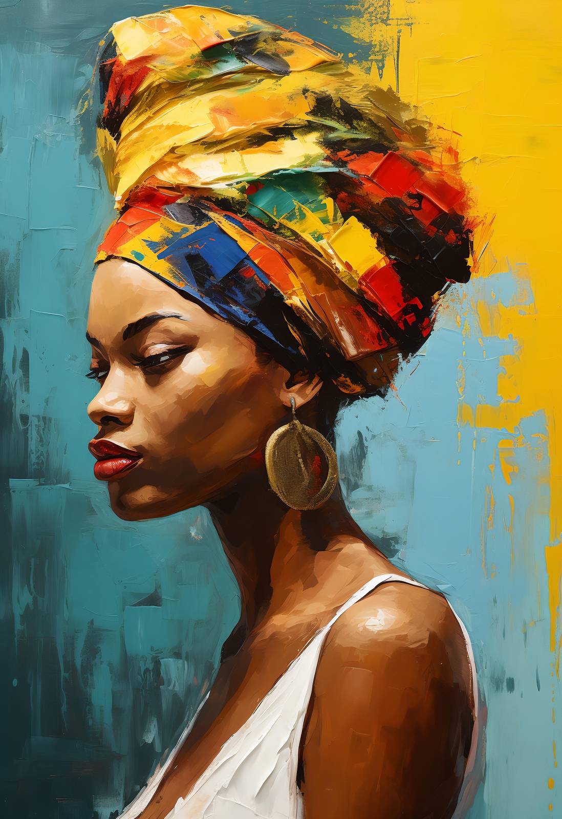 Vibrant African Woman Headwrap Wall Art