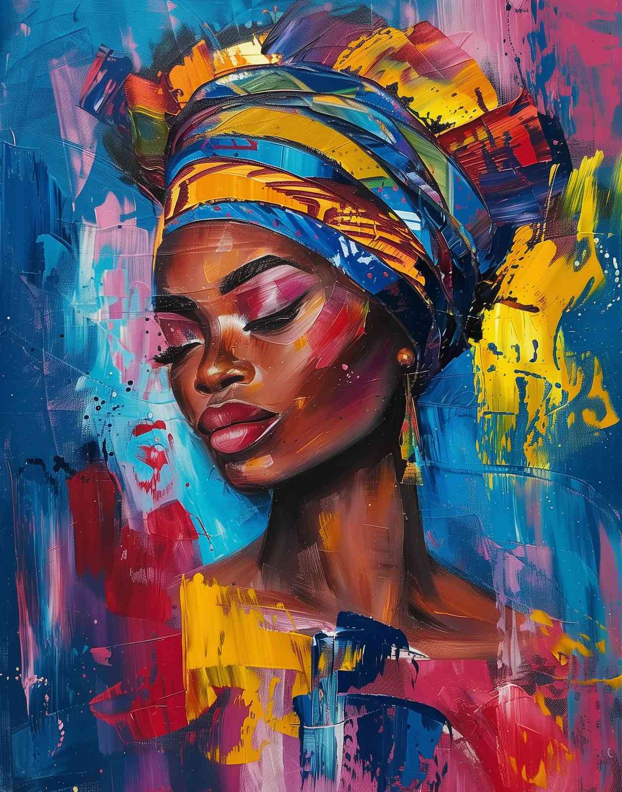 Vibrant Afro Woman Headwrap Wall Art