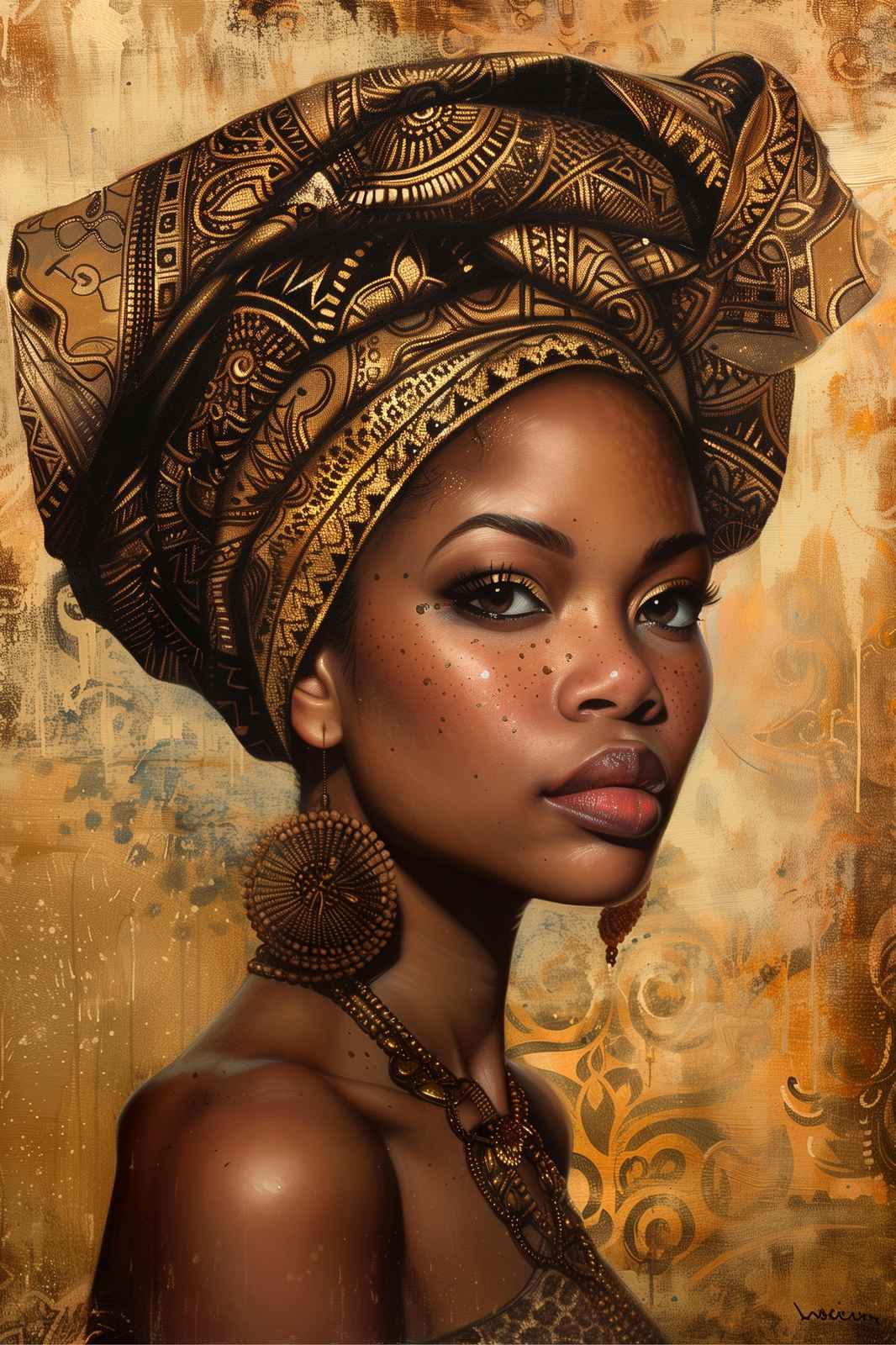Majestic Golden Turban African Woman Wall Art