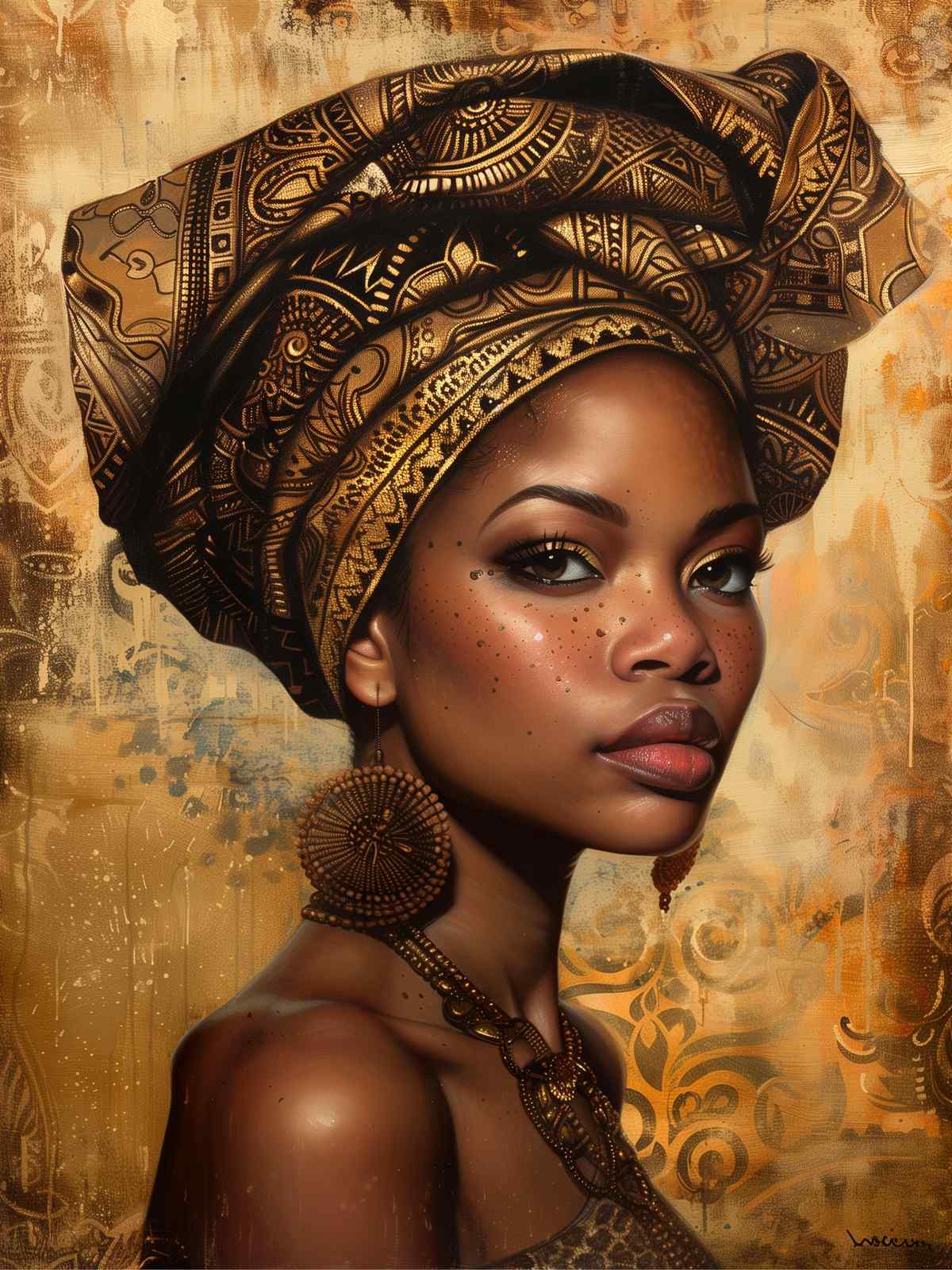 Elegant African Queen Gold Turban Wall Art