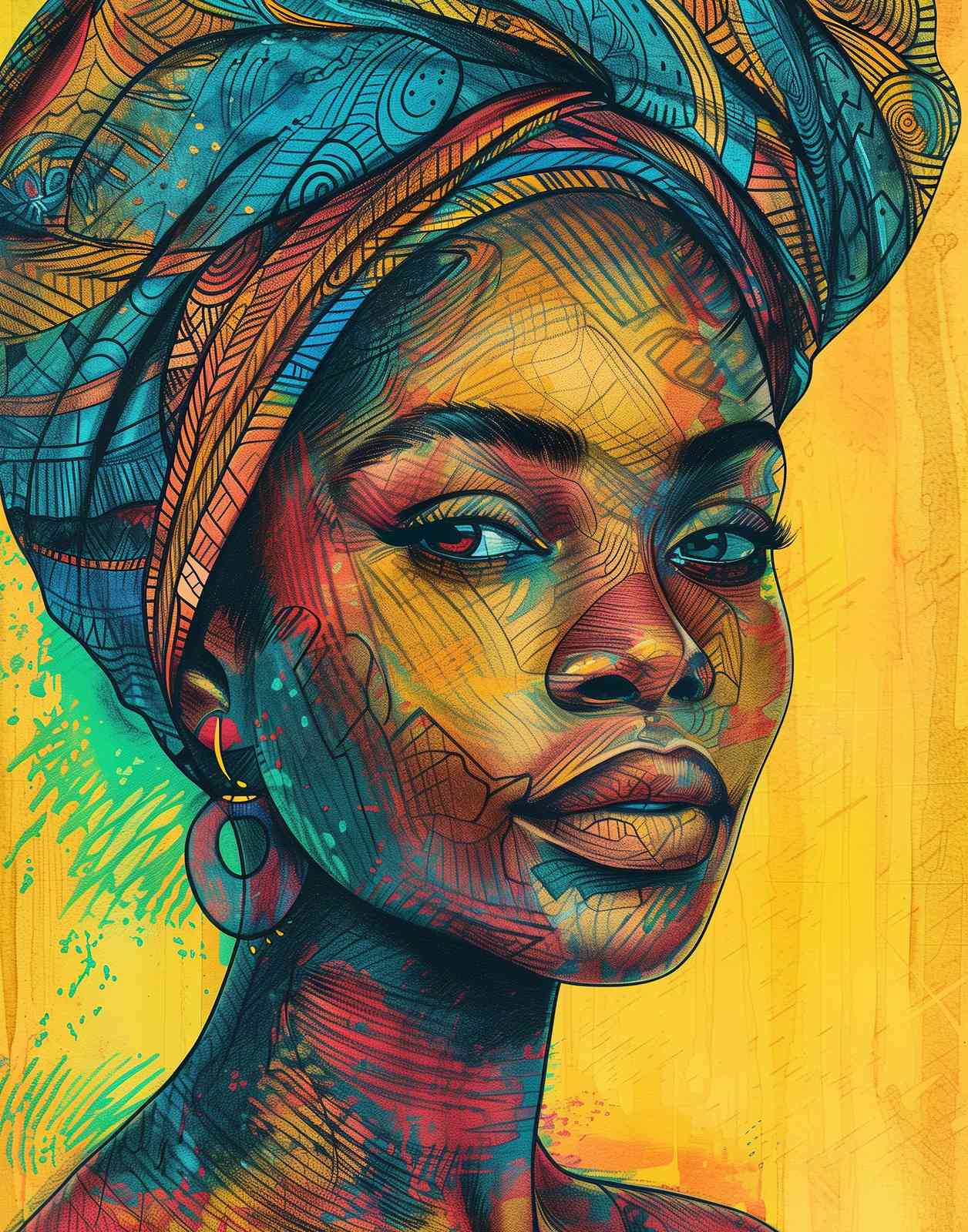 Vibrant African Woman Abstract Wall Art