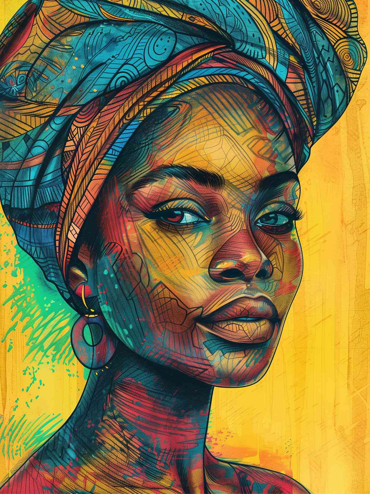 Vibrant Tribal Woman Portrait Wall Art