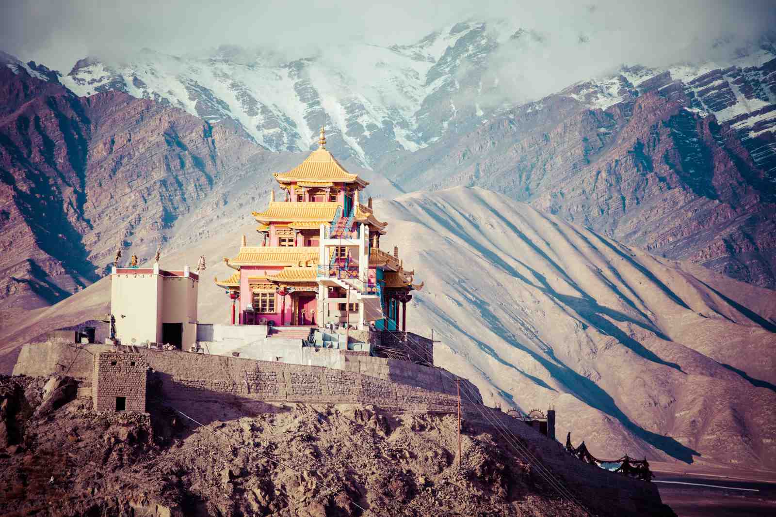 Serene Monastery Mountain View Wall Art
