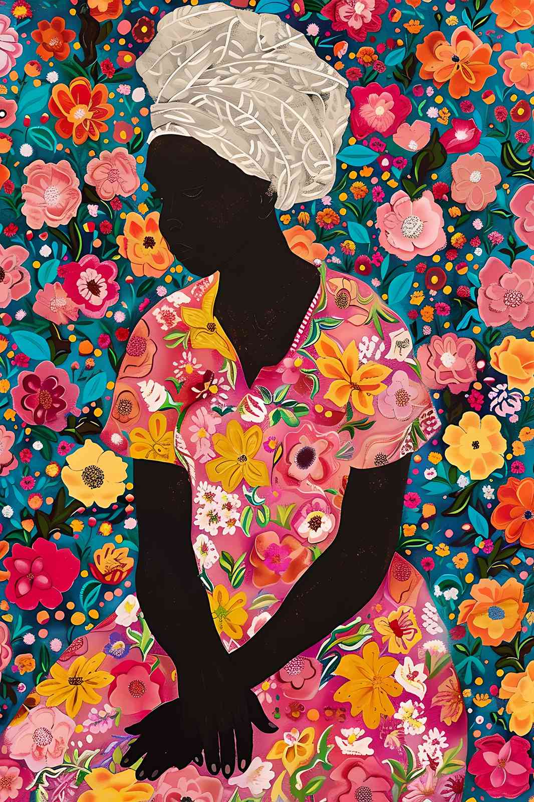 Vibrant Floral Portrait Woman Wall Art