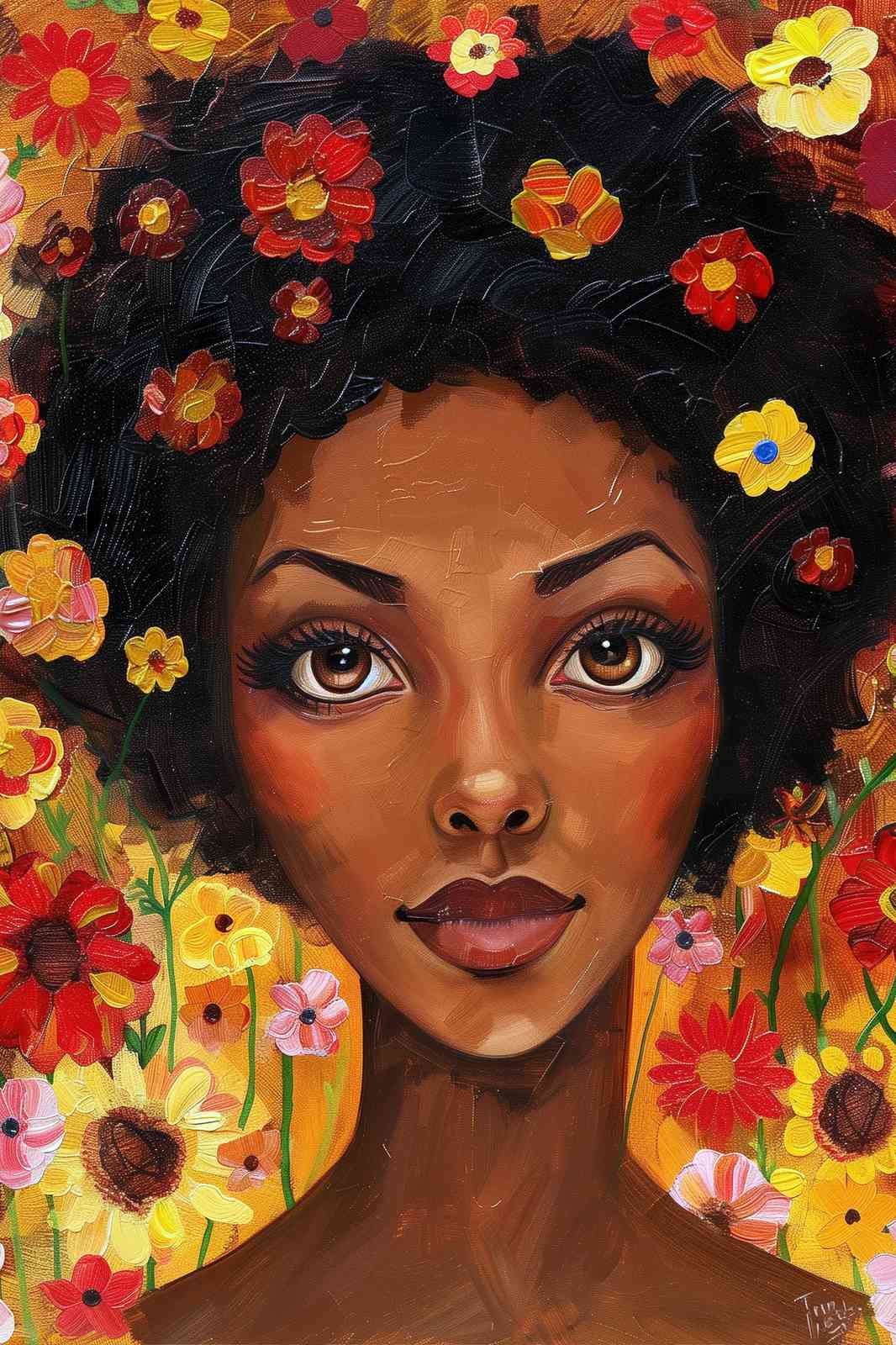 Radiant Afro Woman Floral Wall Art - Vibrant Wall Art