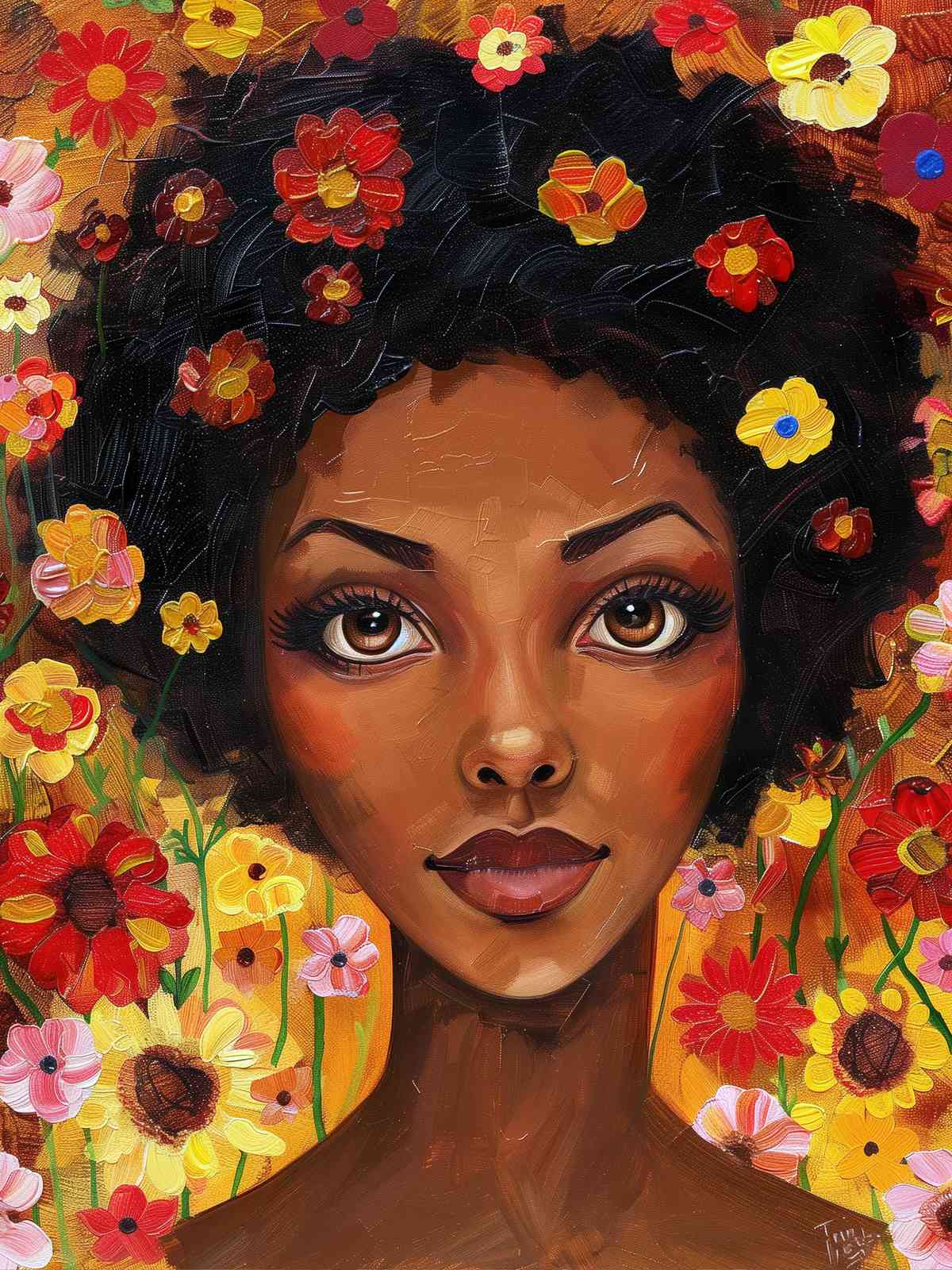 Vibrant Floral Afro Woman Wall Art