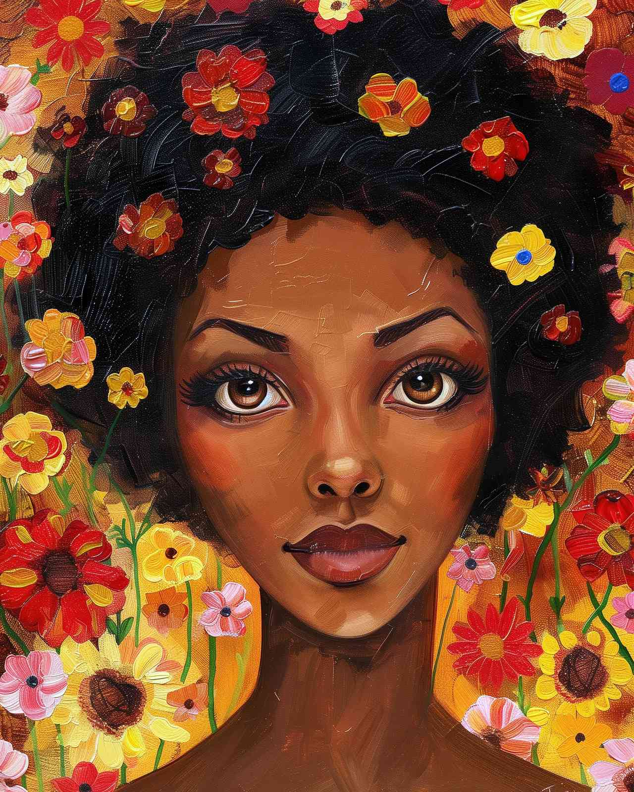 Vibrant Floral Afro Woman Wall Art