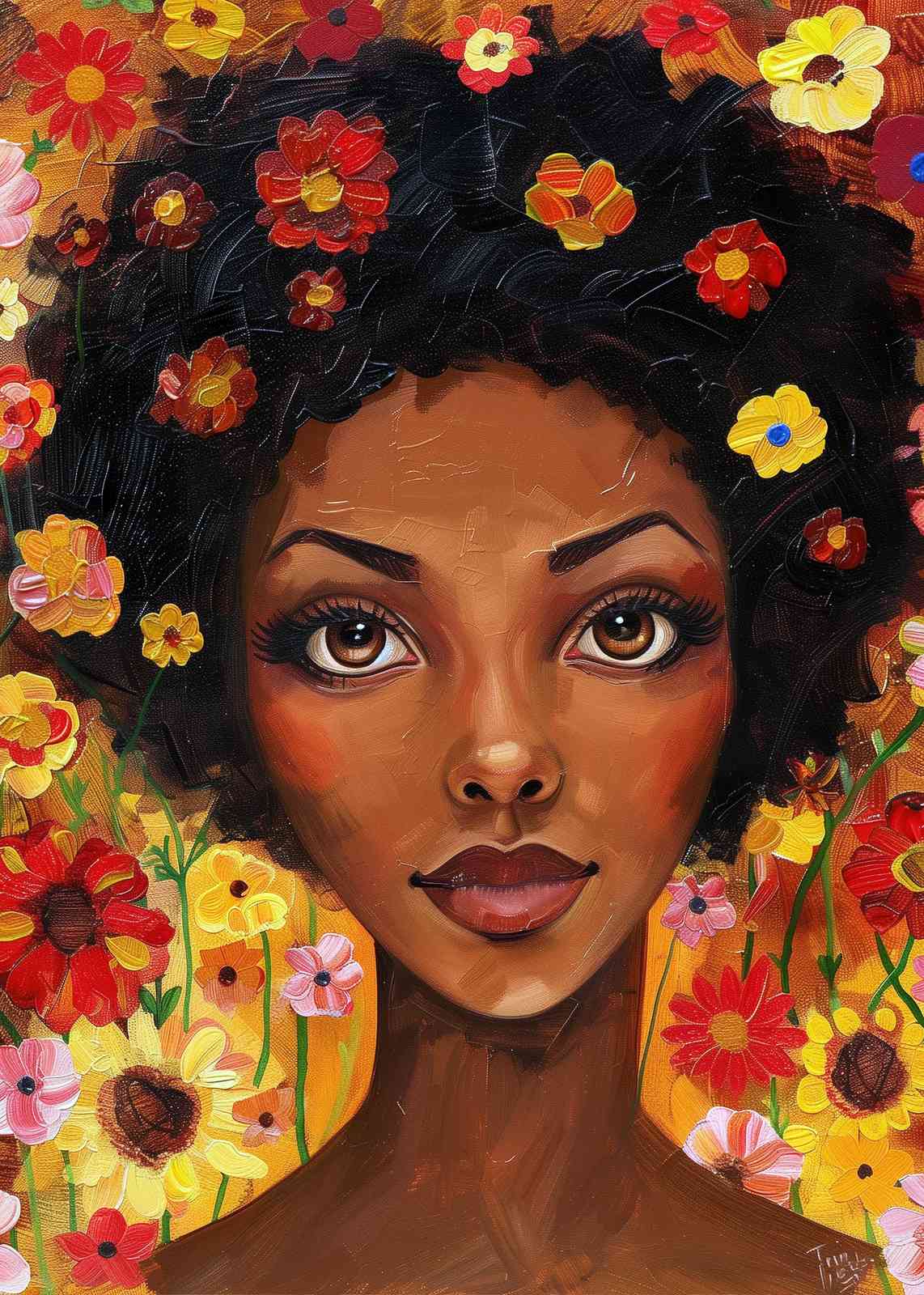 Vibrant Floral Afro Woman Wall Art