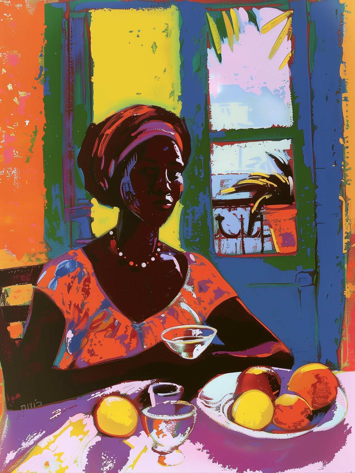 Vibrant Woman at Table Wall Art