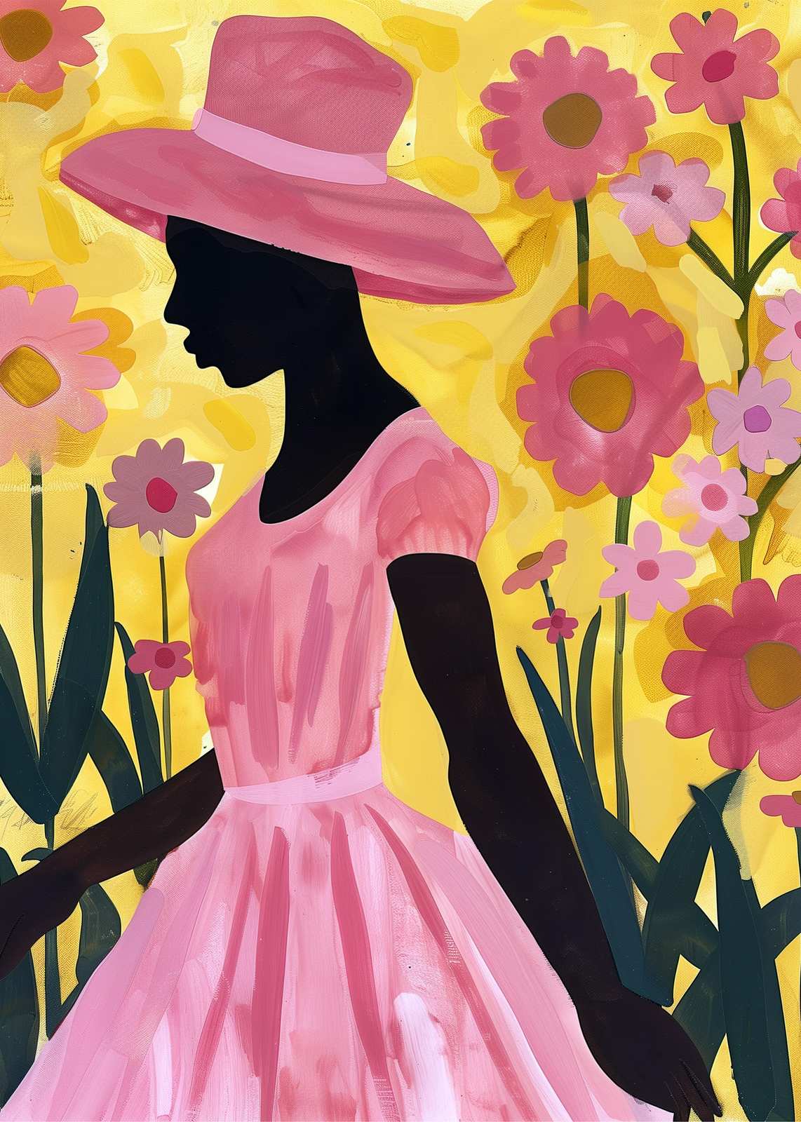 Vibrant Pink Floral Lady Wall Art