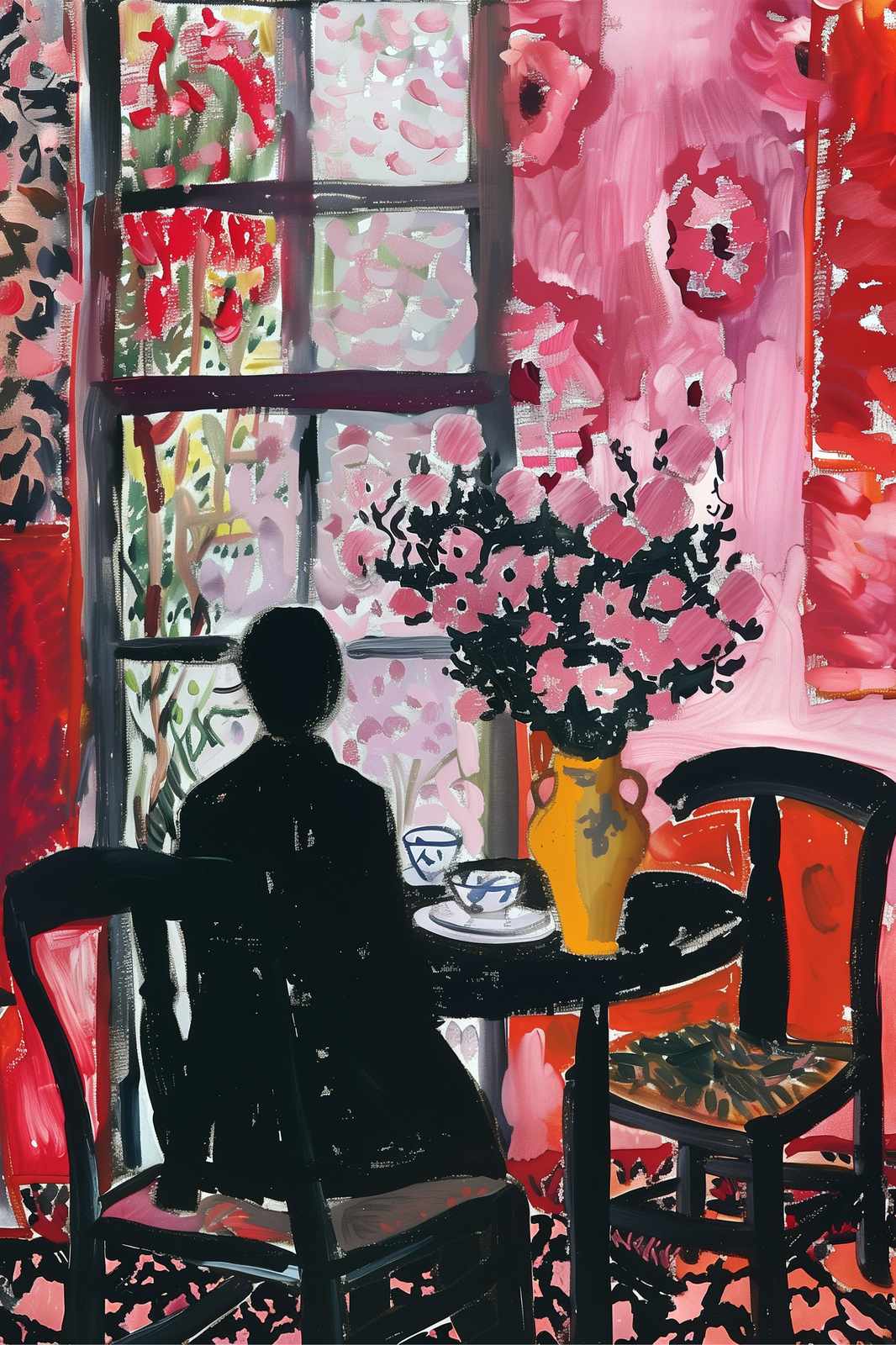 Vibrant Floral Scene Silhouette Wall Art