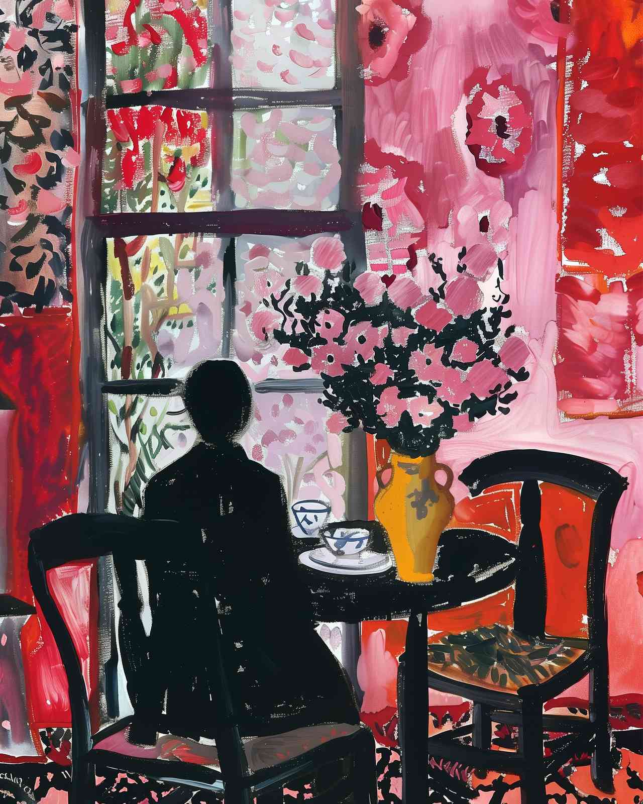Vibrant Floral Scene & Tea Wall Art