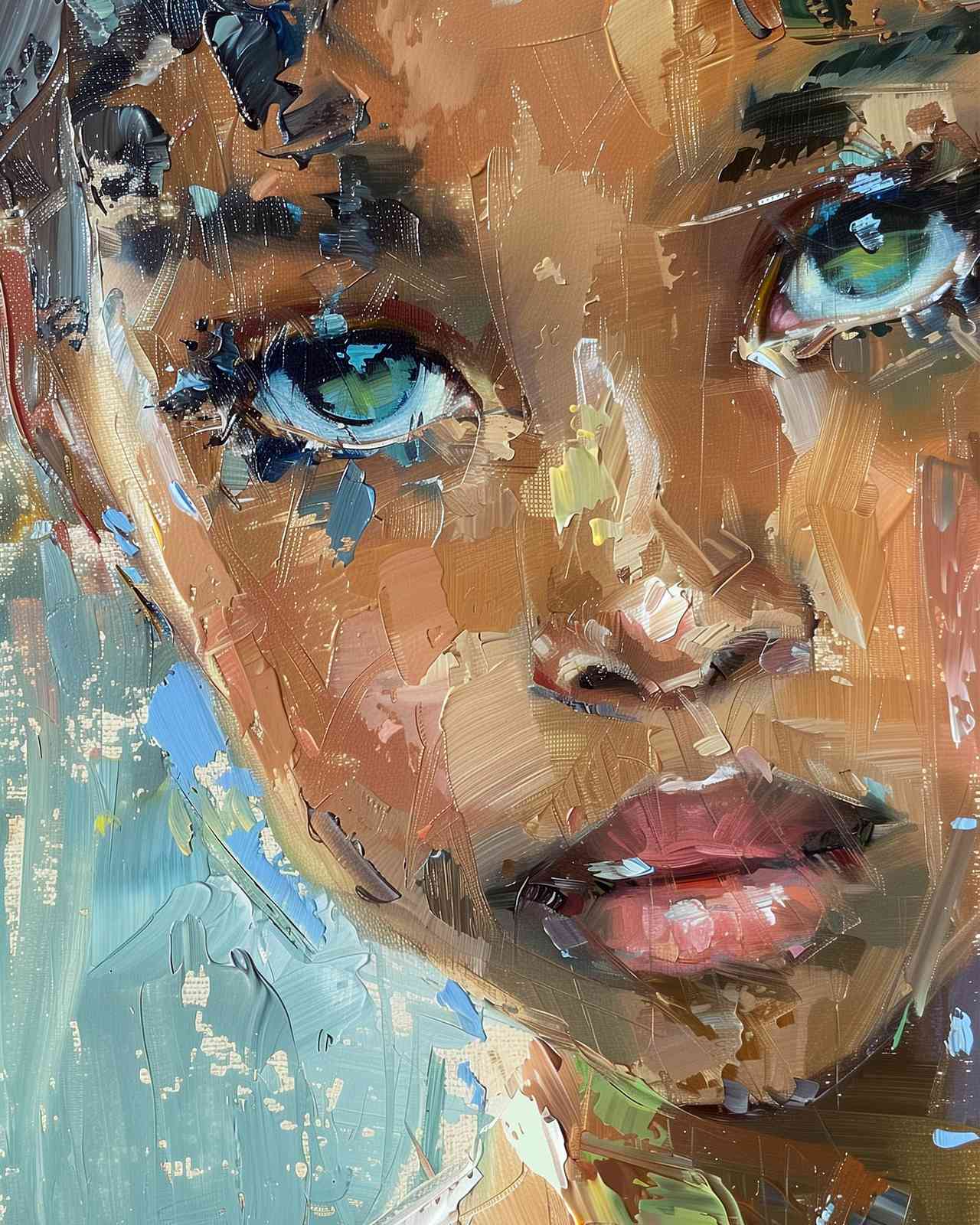 Enigmatic Gaze Portrait Textured Wall Art