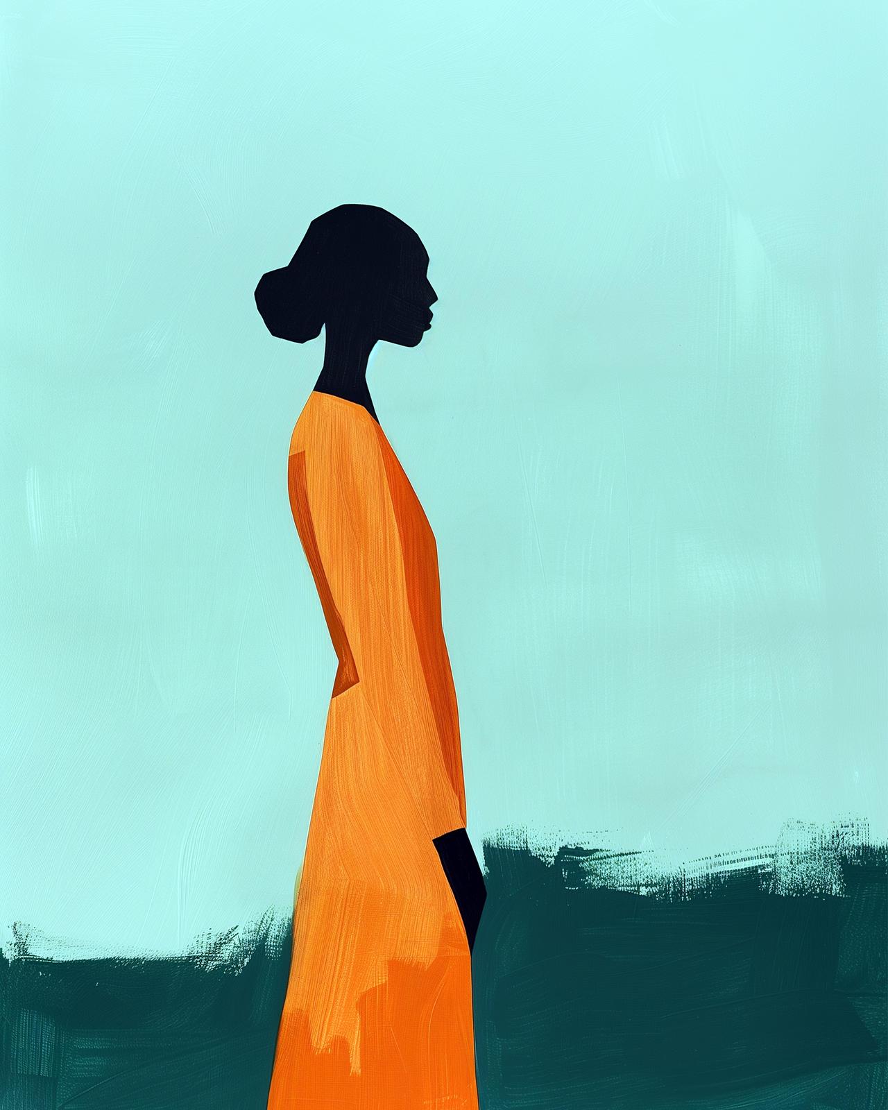 Serene Silhouette Orange Dress Wall Art