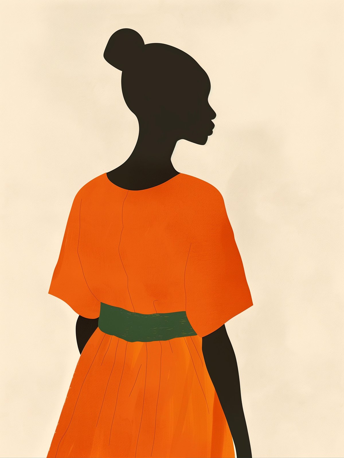 Vibrant Silhouette Orange Dress Wall Art
