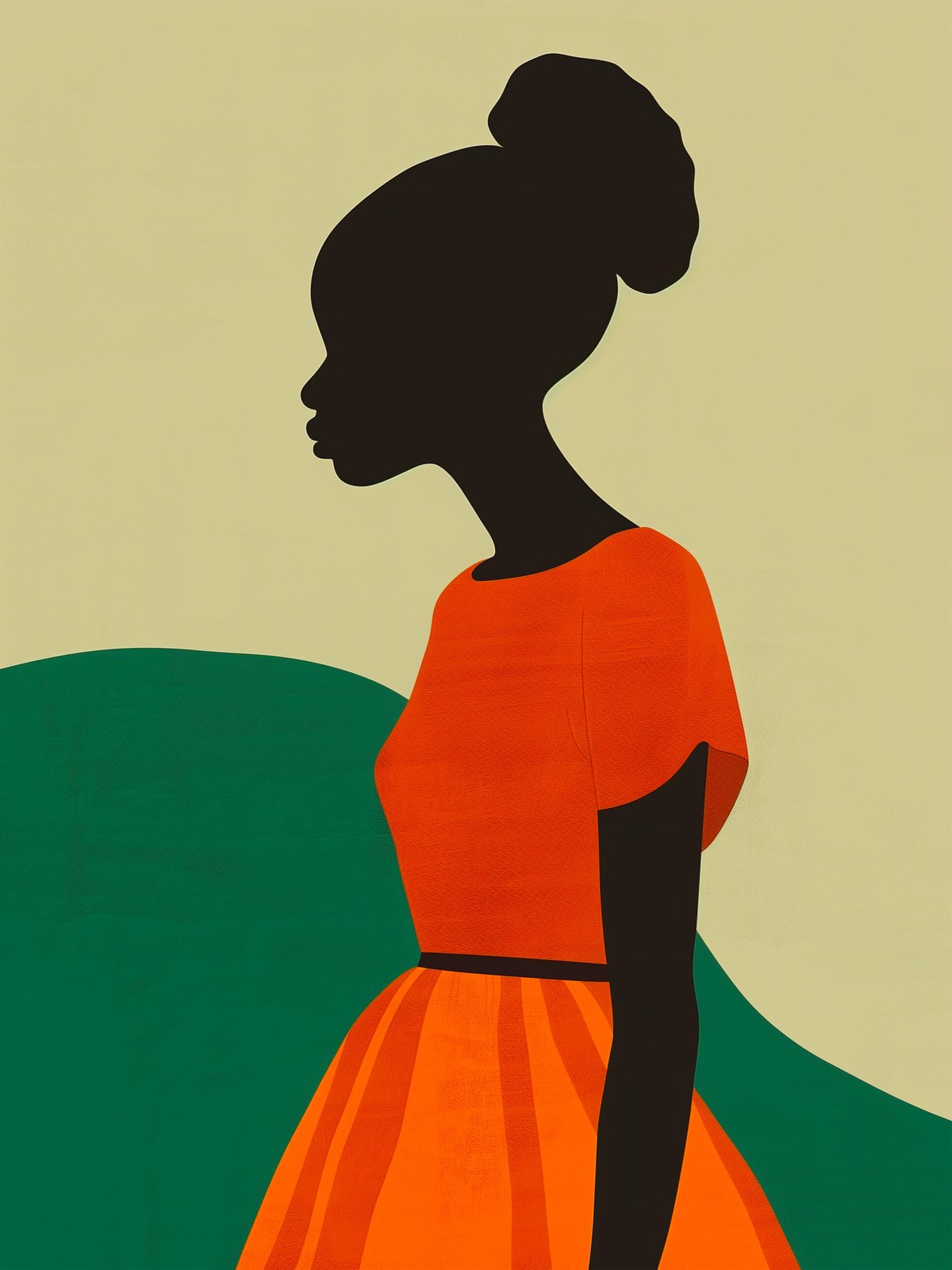 Elegant Silhouette Orange Dress Wall Art