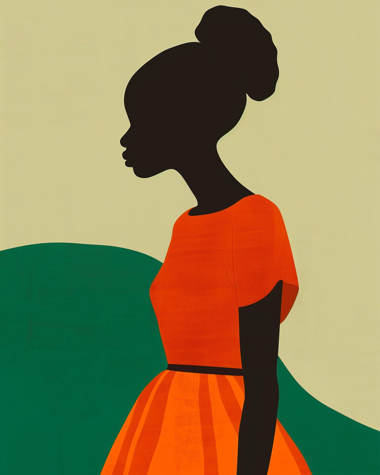 Elegant Silhouette Orange Dress Wall Art
