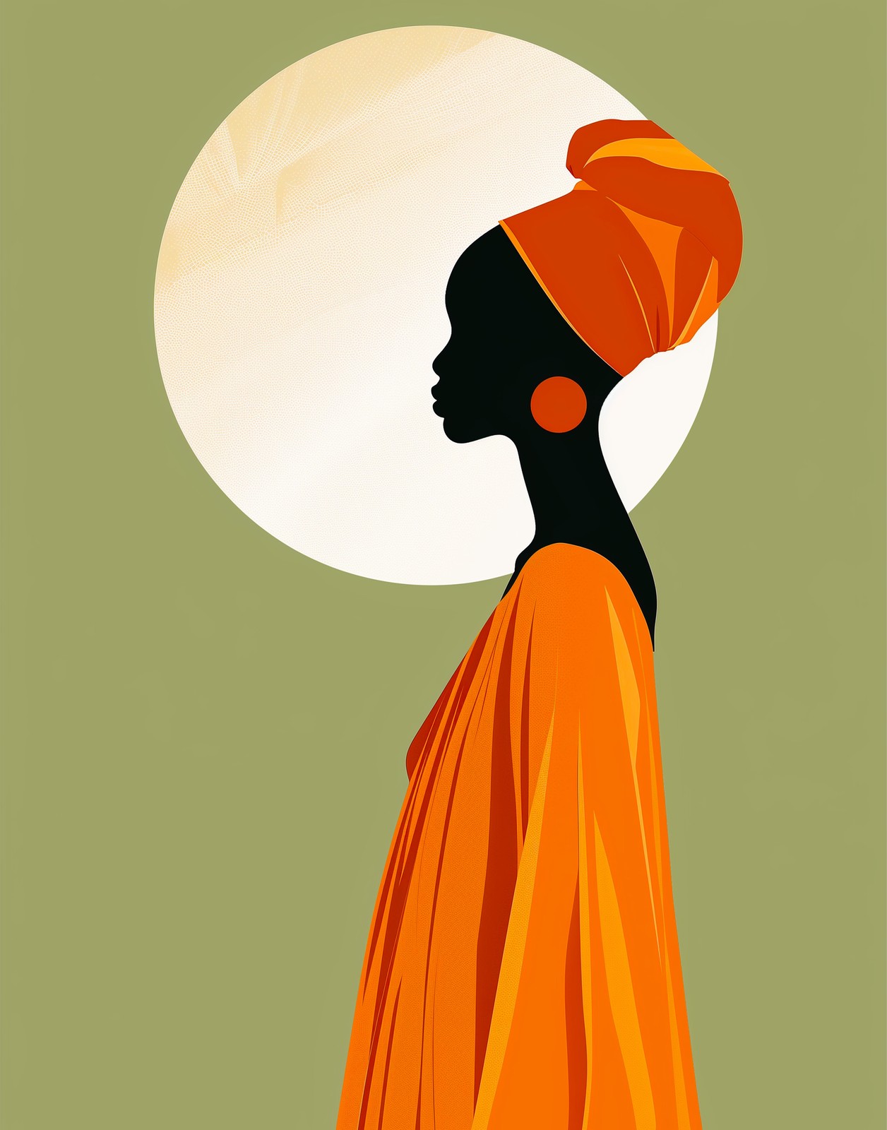 Elegant African Silhouette Orange Turban Wall Art