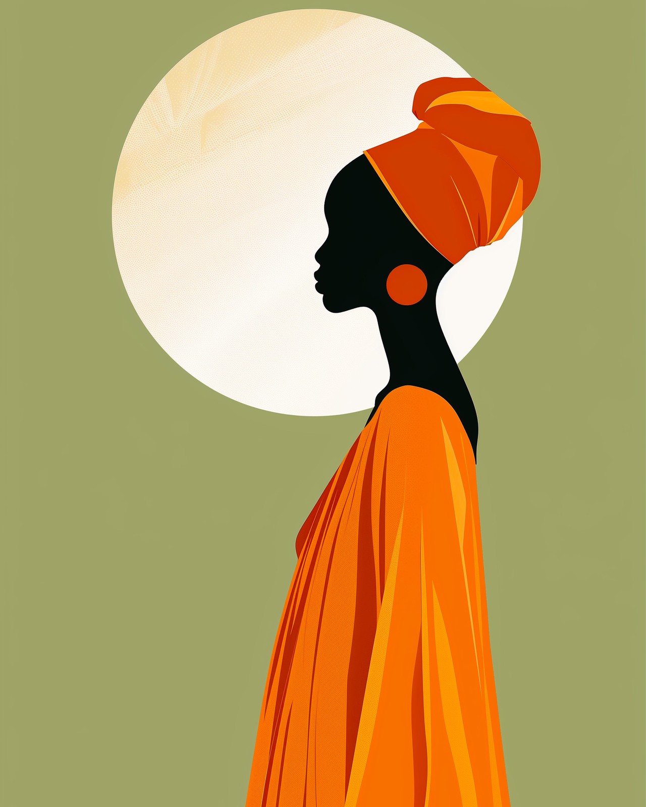 Vibrant African Woman Turban Silhouette Wall Art