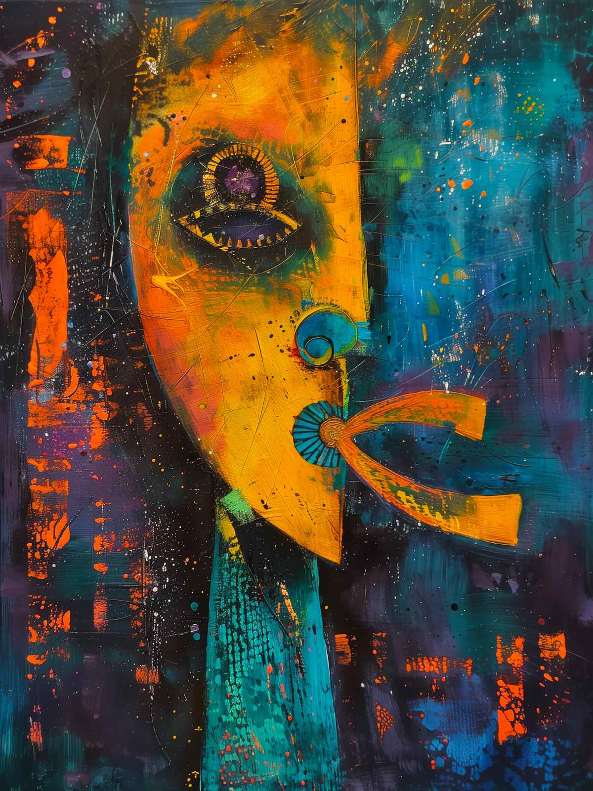 Abstract Face Bold Orange & Teal Wall Art