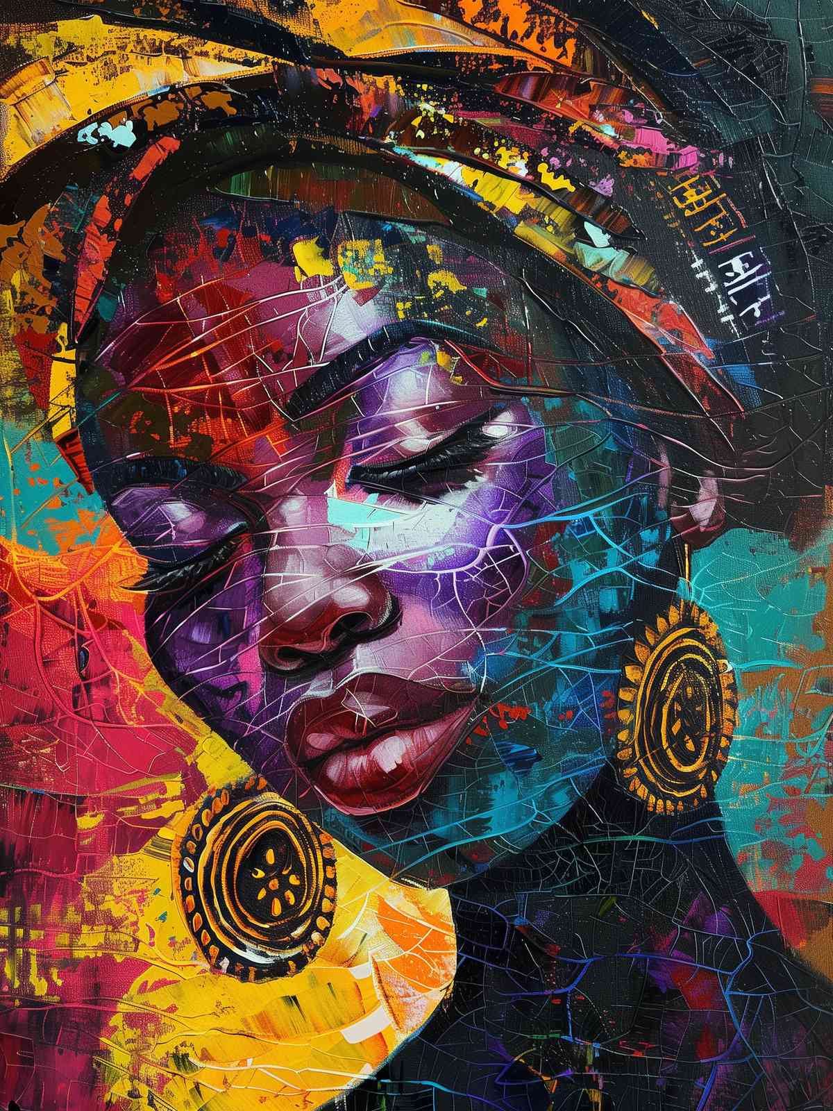 Vibrant African Woman Textured Wall Art