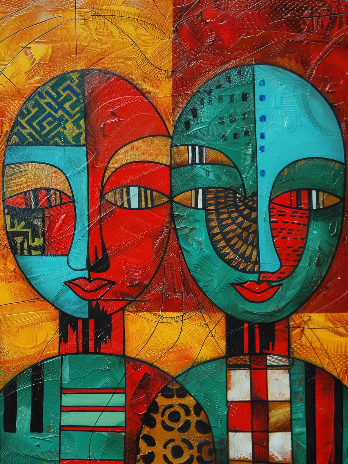 Vibrant Duo Abstract Faces Wall Art