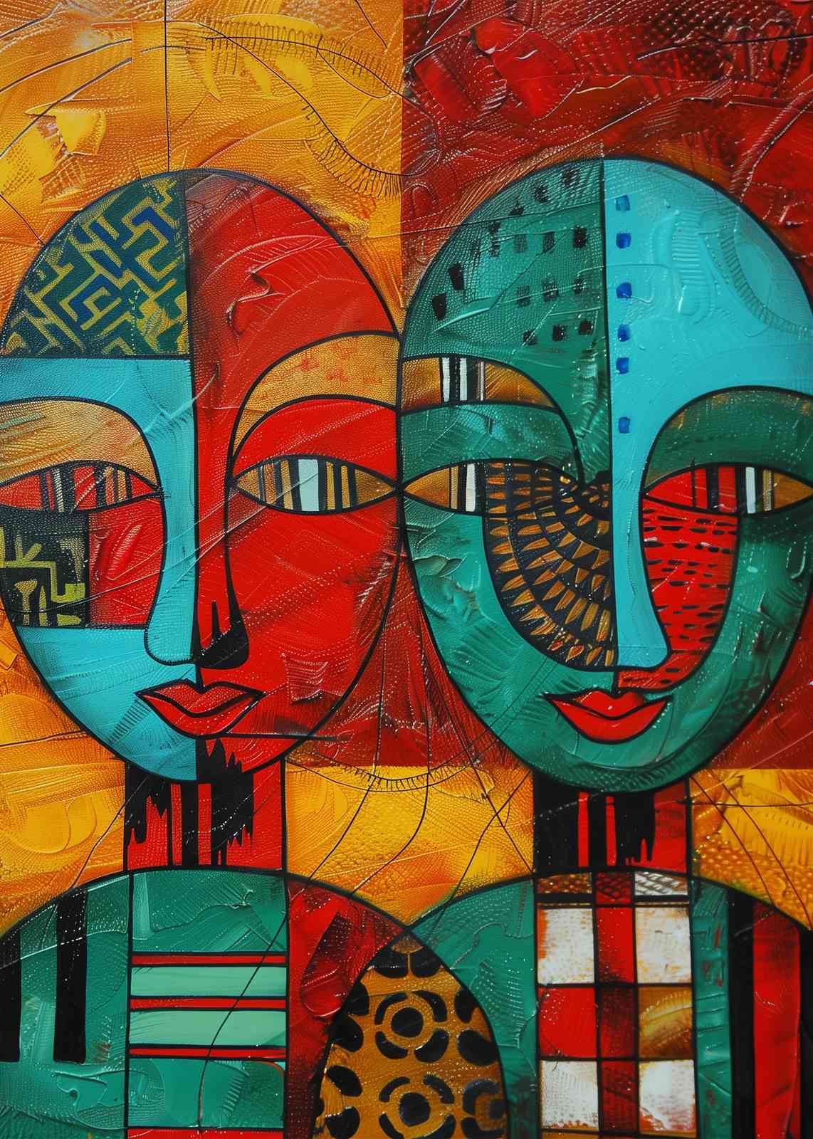 Vibrant Dual Faces Abstract Portrait Wall Art