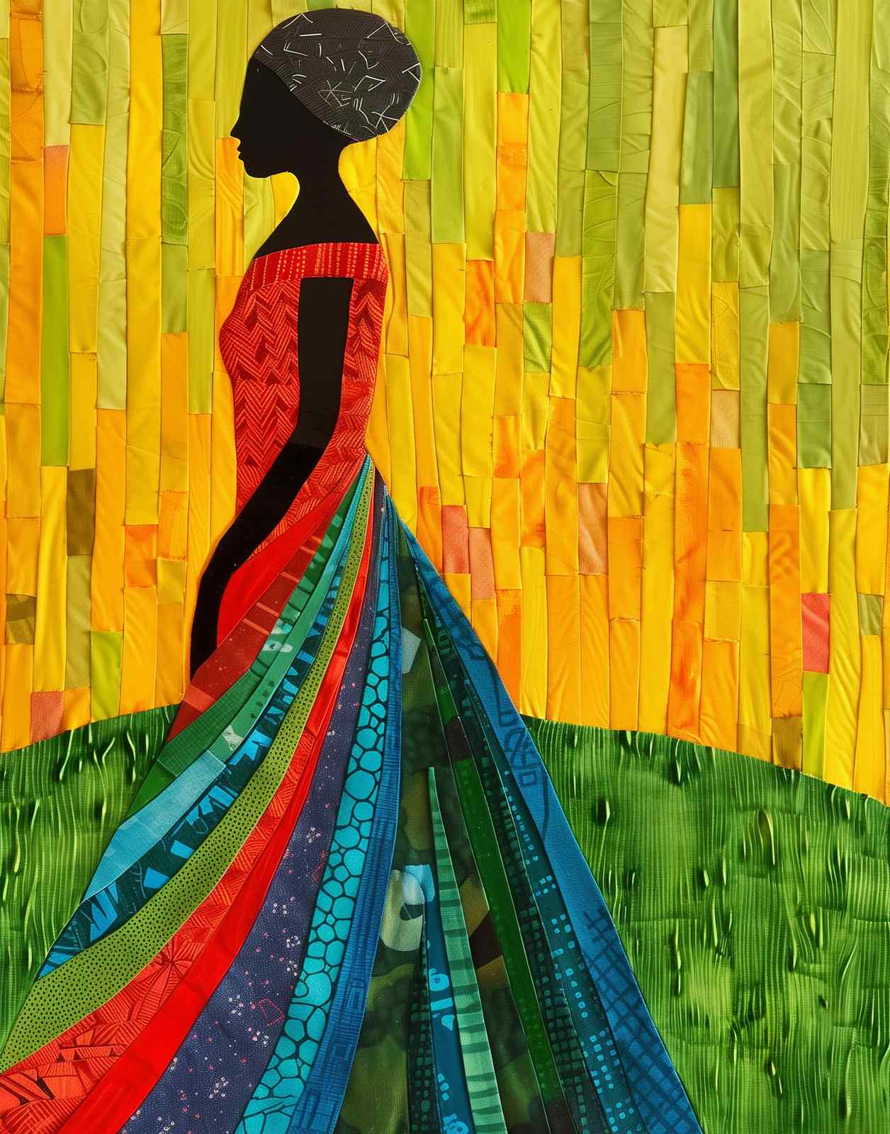 Vibrant African Woman Fabric Art Wall Art