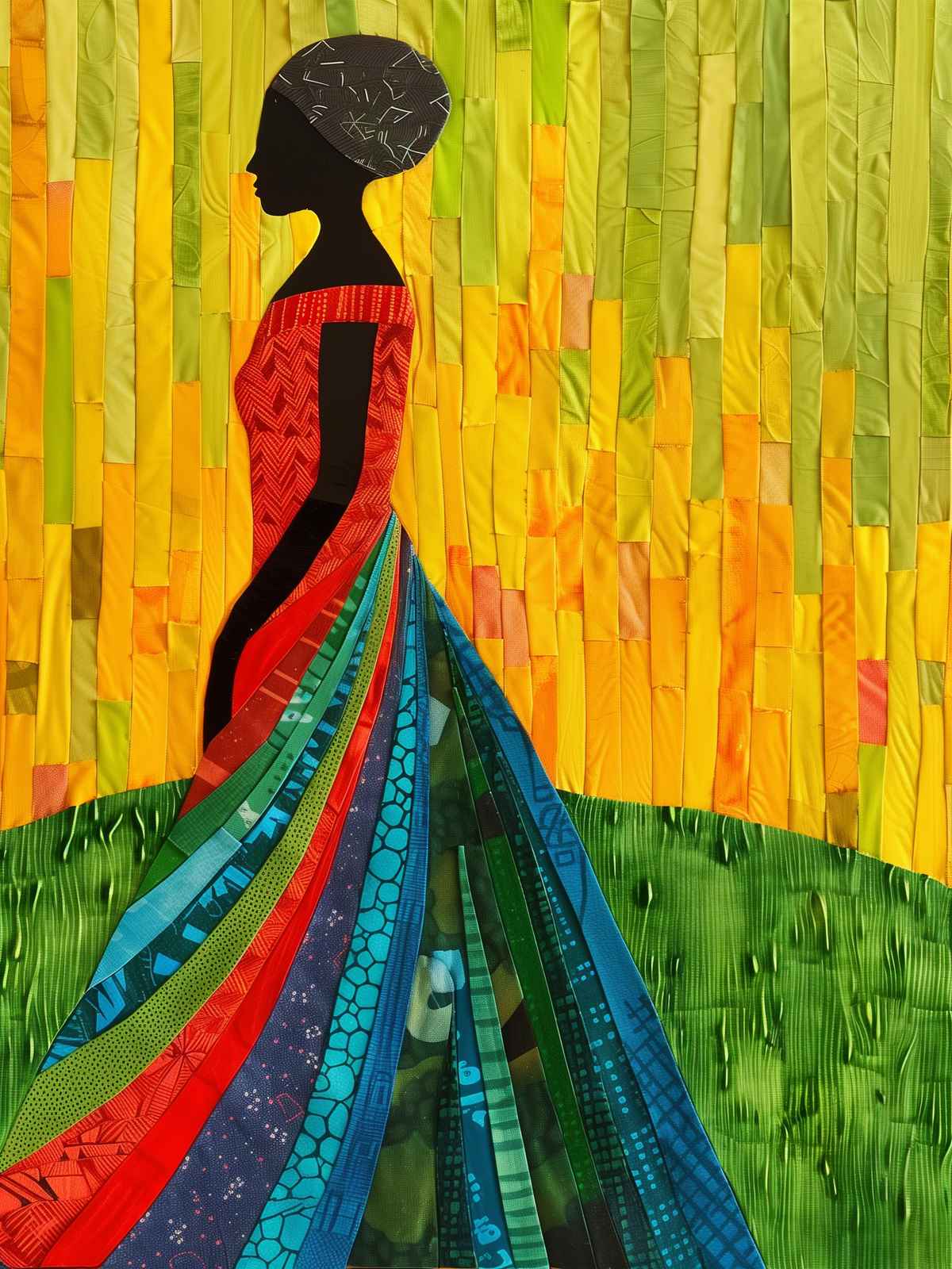 Vibrant African Woman Textile Art Wall Art