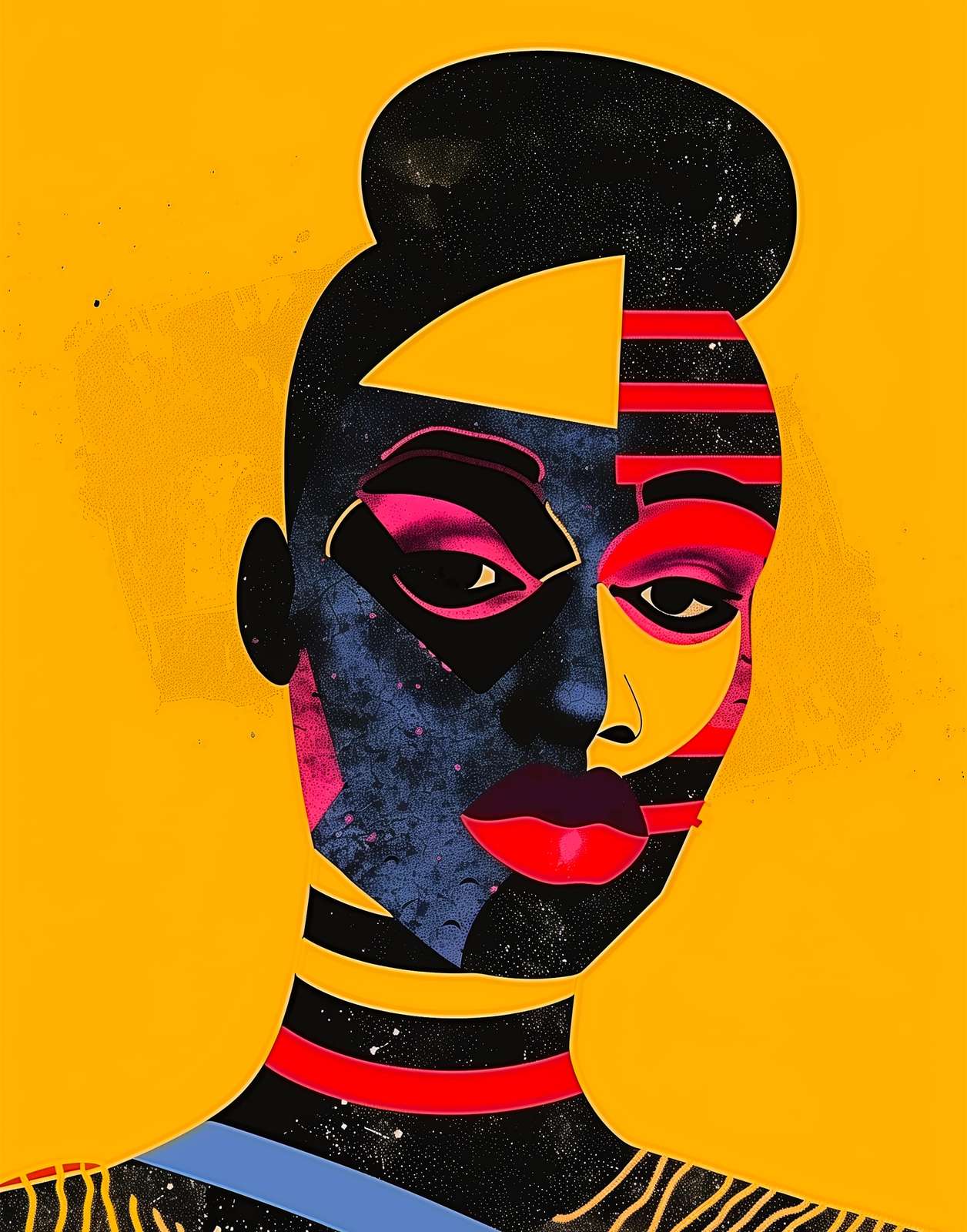 Bold Abstract Face Yellow Wall Art