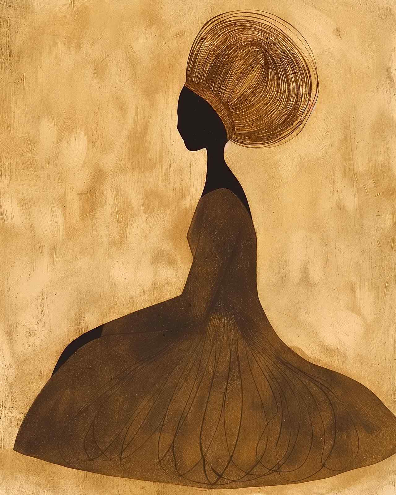 Elegant Silhouette Woman Gold Art Wall Art
