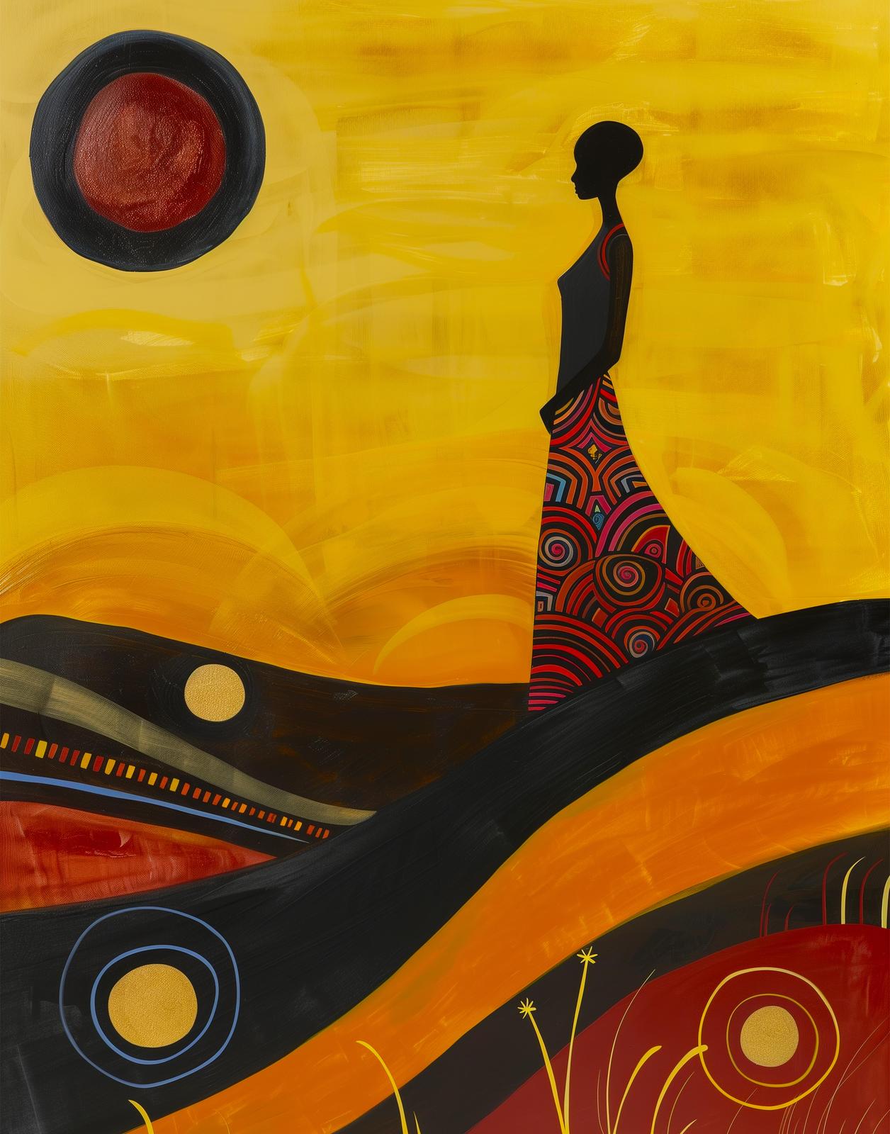 Vibrant African Woman Sunset Wall Art