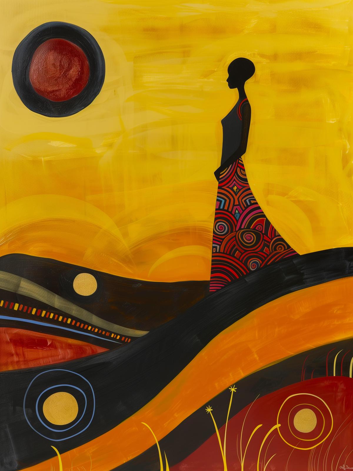 Golden Sunset Woman African Art Wall Art