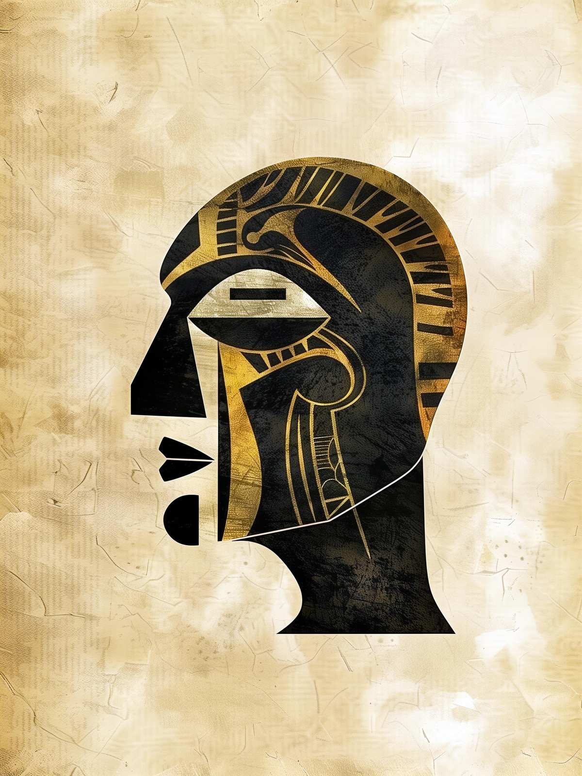 Abstract Tribal Face Gold Black Wall Art
