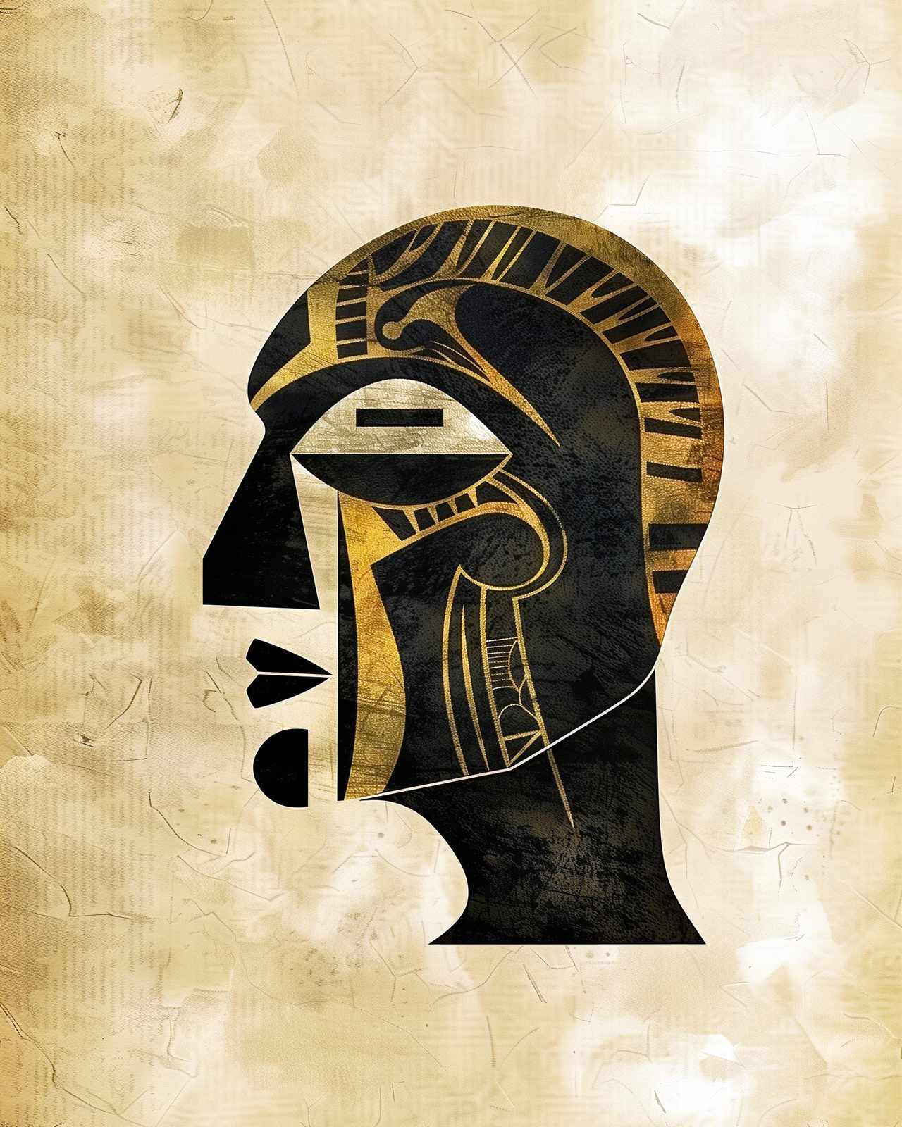 Abstract Gold Face Modern African Art Wall Art