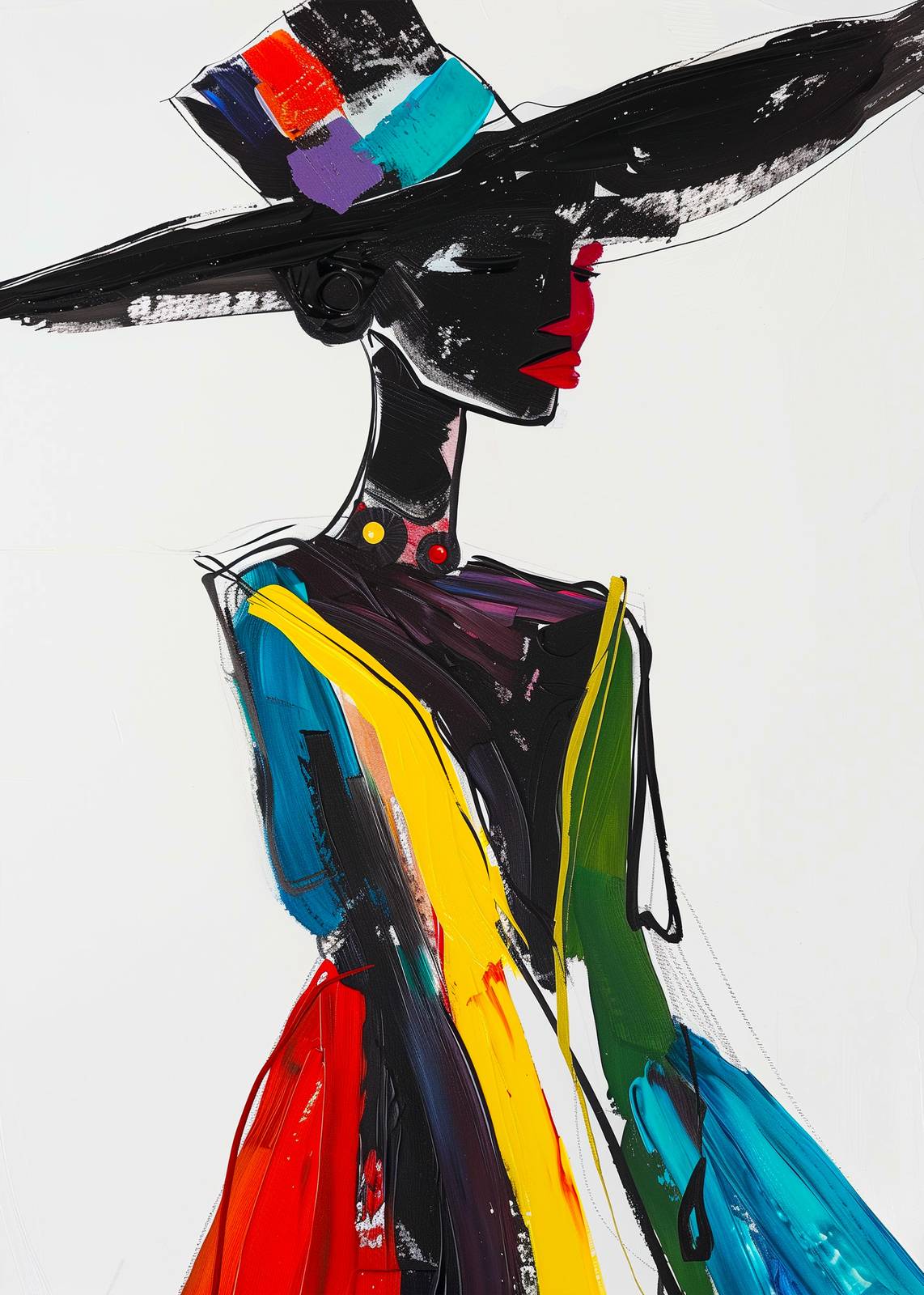 Bold Abstract Woman with Hat Wall Art