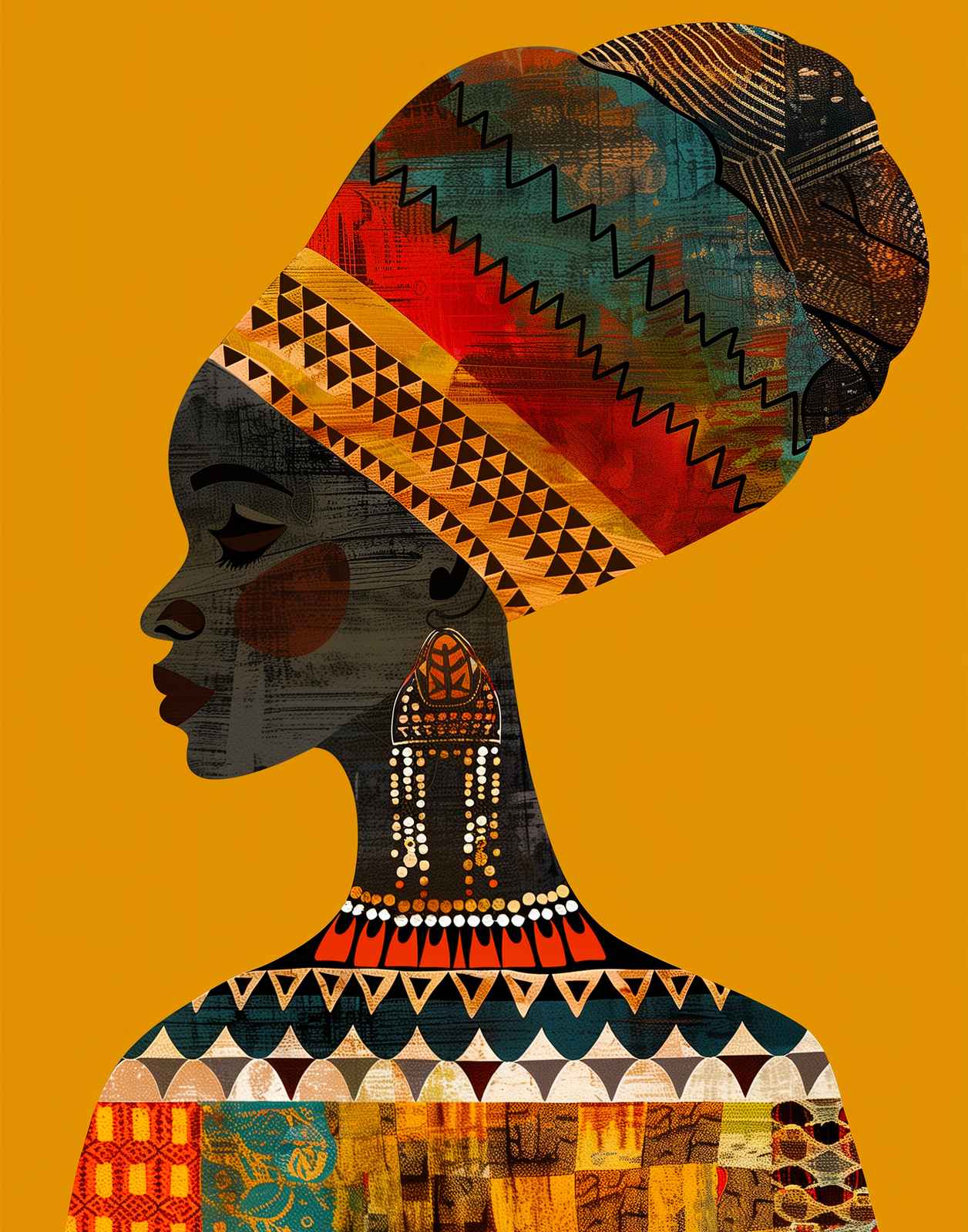 Vibrant African Queen Textured Wall Art