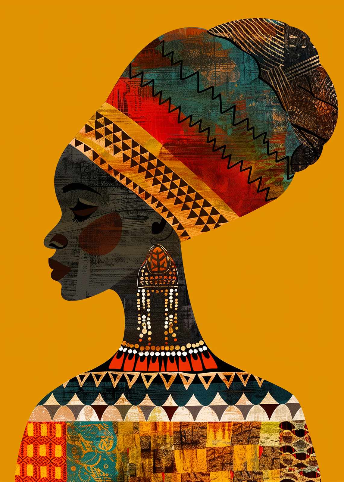Vibrant Tribal Woman Abstract Wall Art