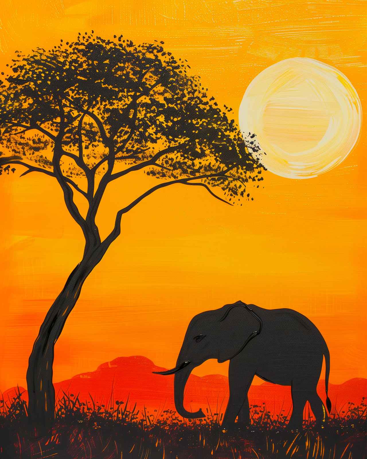African Sunset Elephant Wall Art - Wildlife Art