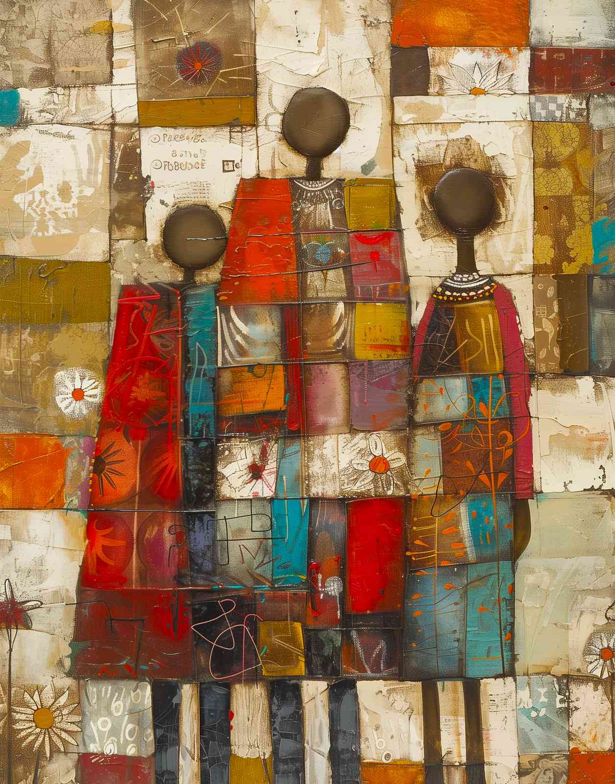 Vibrant African Family Textured Wall Art