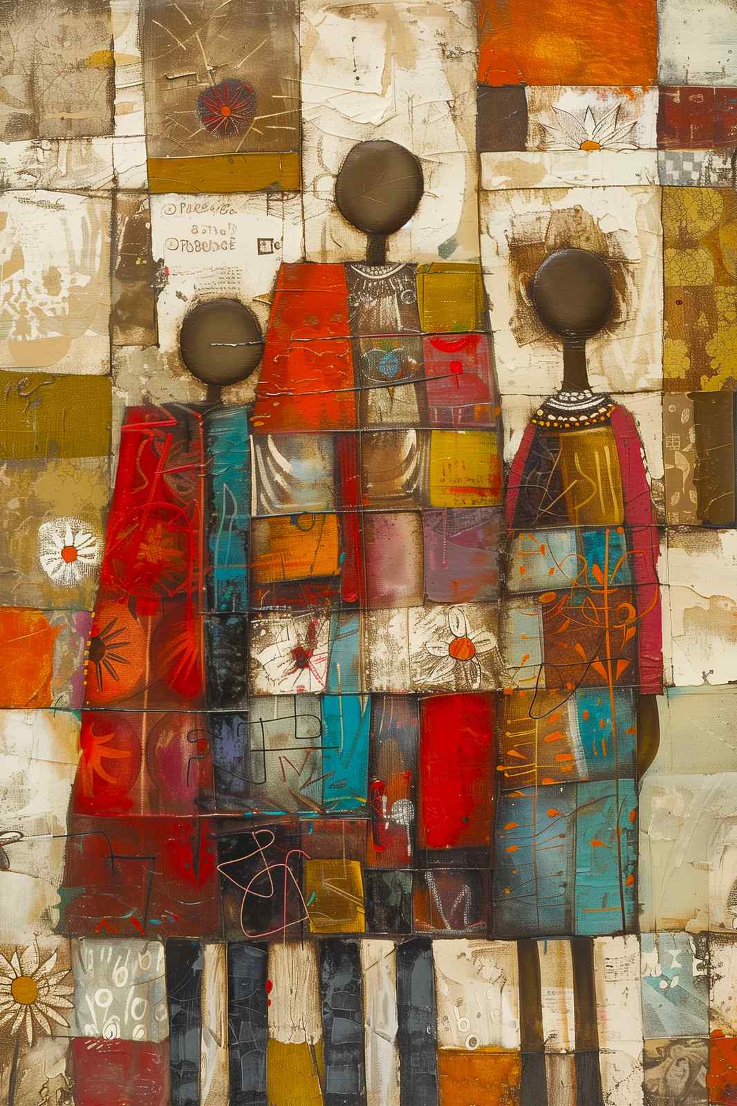 Vibrant African Figures Textile Art Wall Art