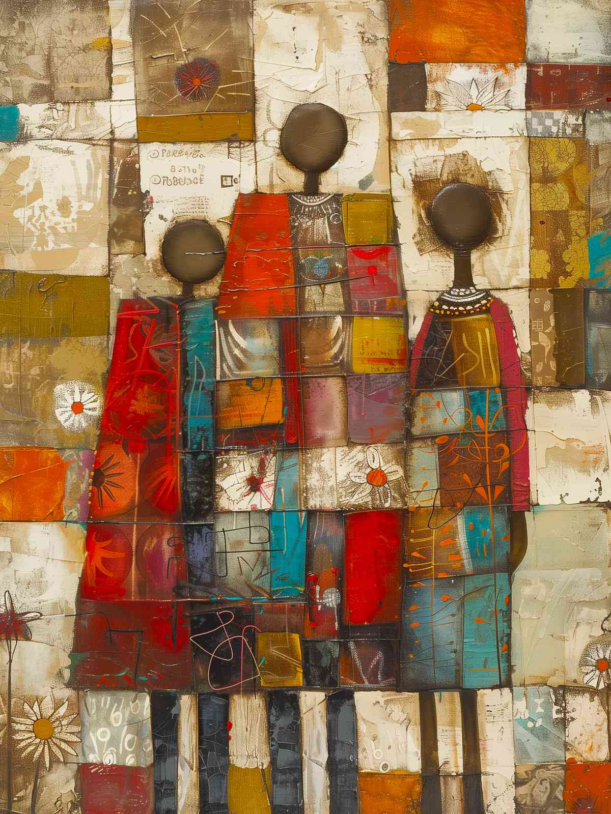 Vibrant Family Portrait Textured Wall Art