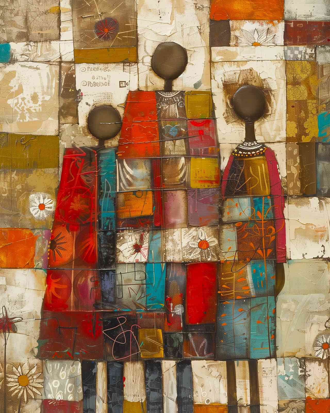 Vibrant African Family Textured Wall Art
