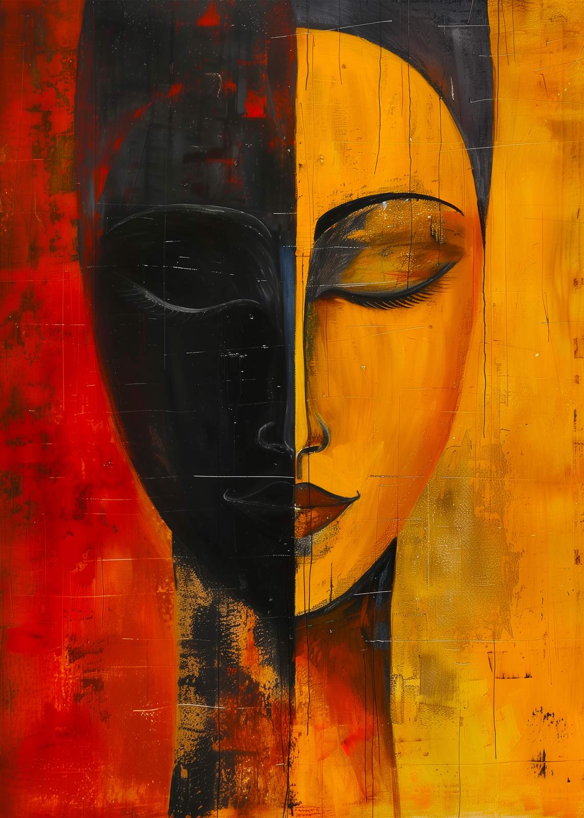 Abstract Face Yellow Black Red Wall Art