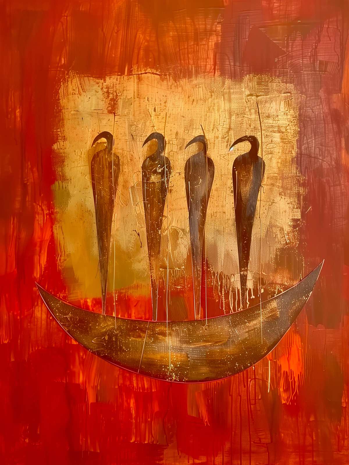 Abstract Bird Boat Sunset Wall Art