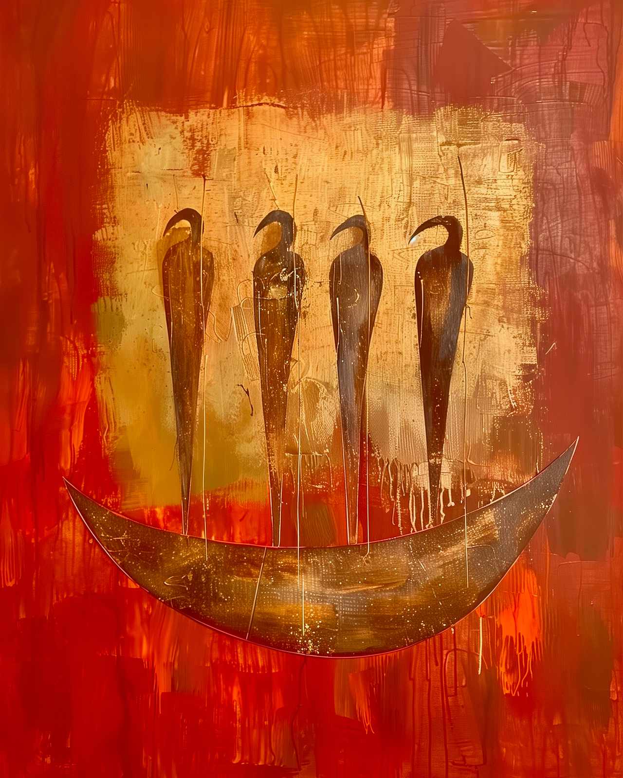Abstract Birds Boat Wall Art